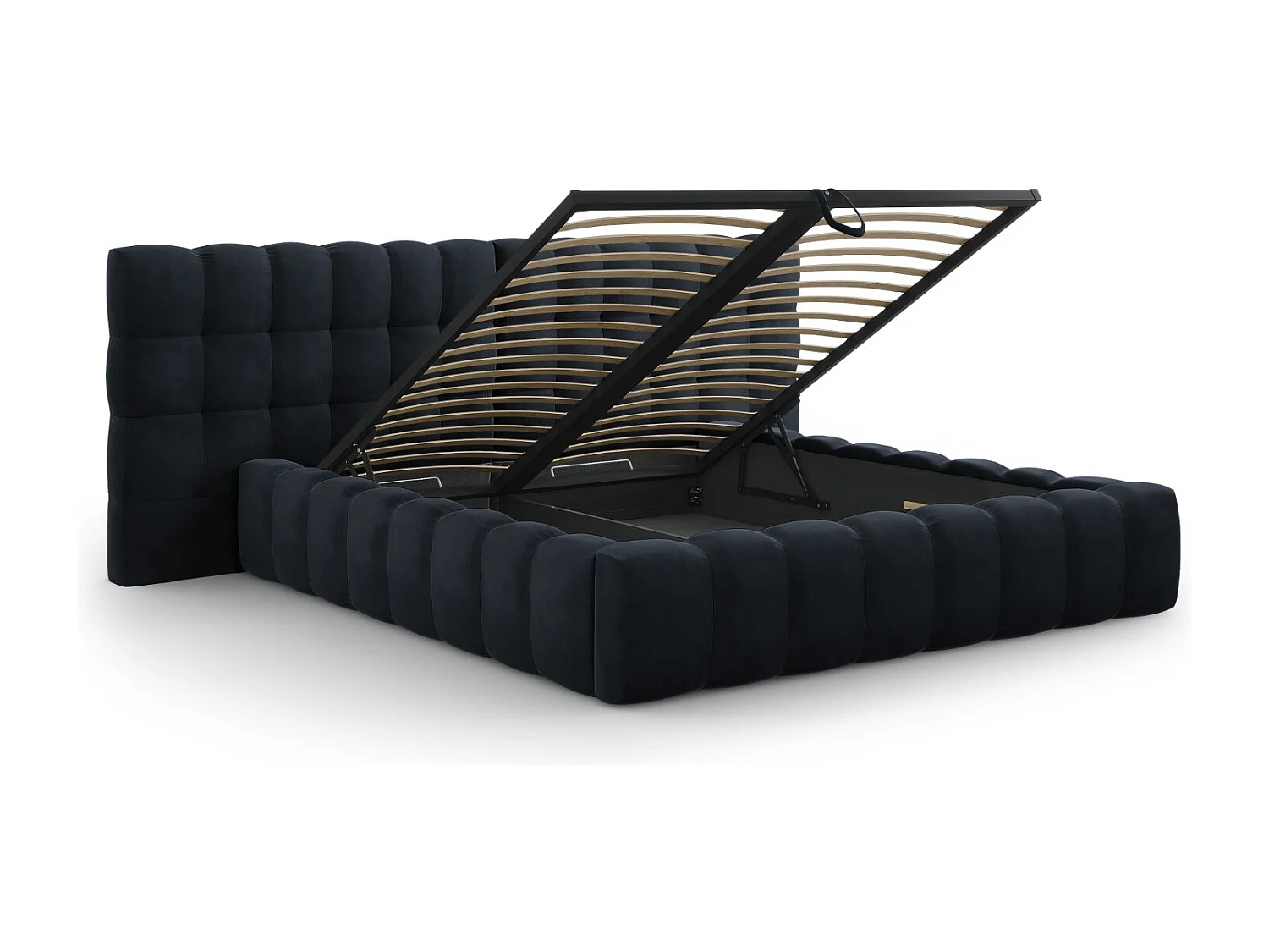Cosmopolitan Design - Opbergbed met dubbel hoofdbord "Bali" 180x200cm, Flueel, Donkerblauw - 230x300x100cm
