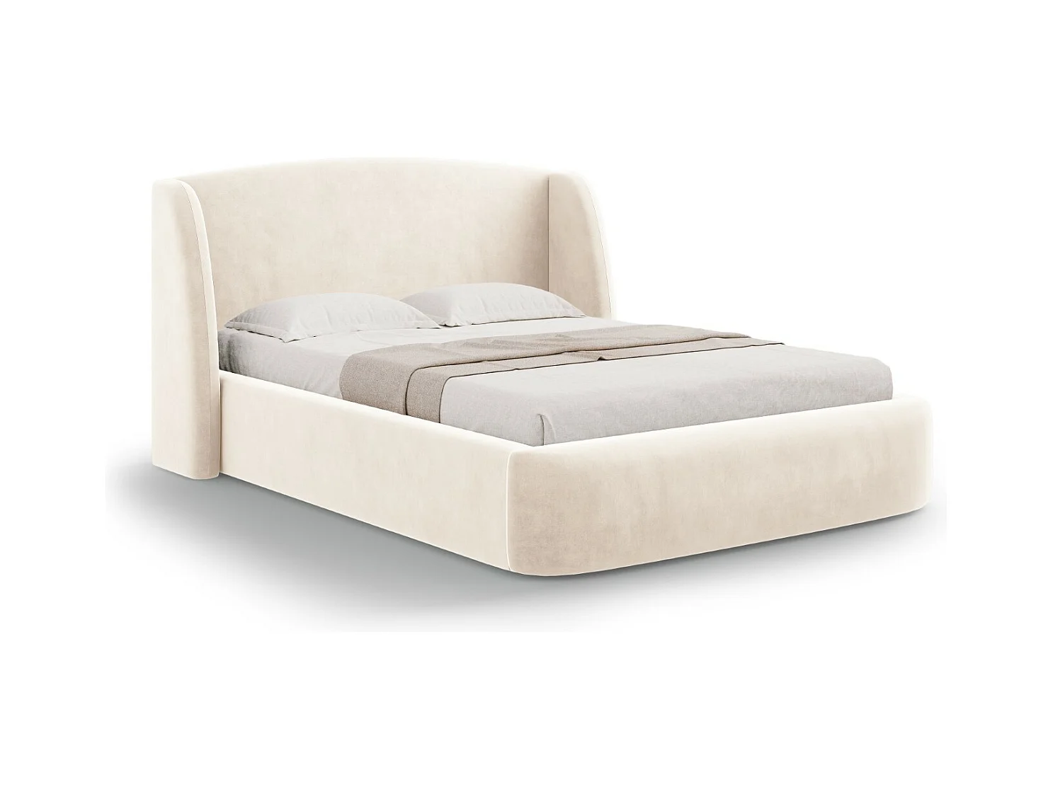 CXL by Christian Lacroix - Opbergbed met hoofdeinde "Aude" 160x200cm, Flueel, Lichtbeige - 216x182x103cm