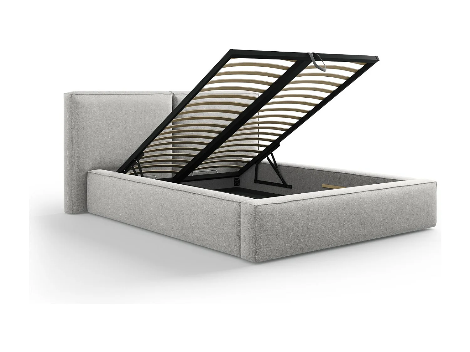 Cosmopolitan Design - Opbergbed met dubbel hoofdbord "Arendal" 140x200cm, Structurele stof, Lichtgrijs - 228x194x97.5cm