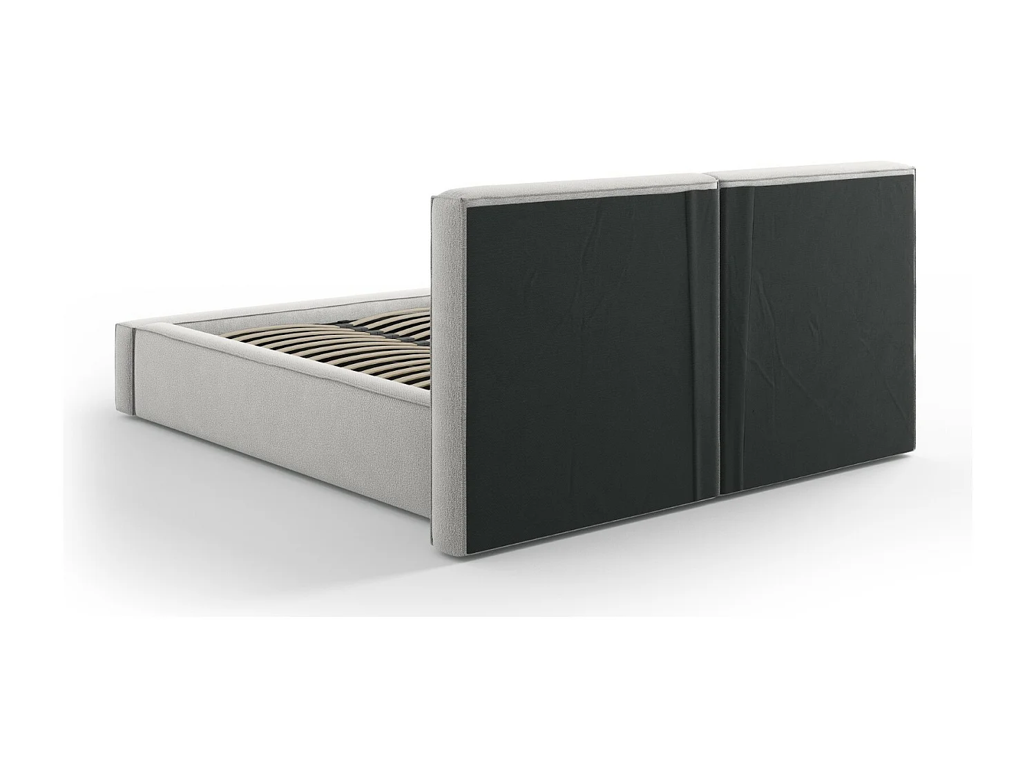 Cosmopolitan Design - Opbergbed met dubbel hoofdbord "Arendal" 140x200cm, Structurele stof, Lichtgrijs - 228x194x97.5cm