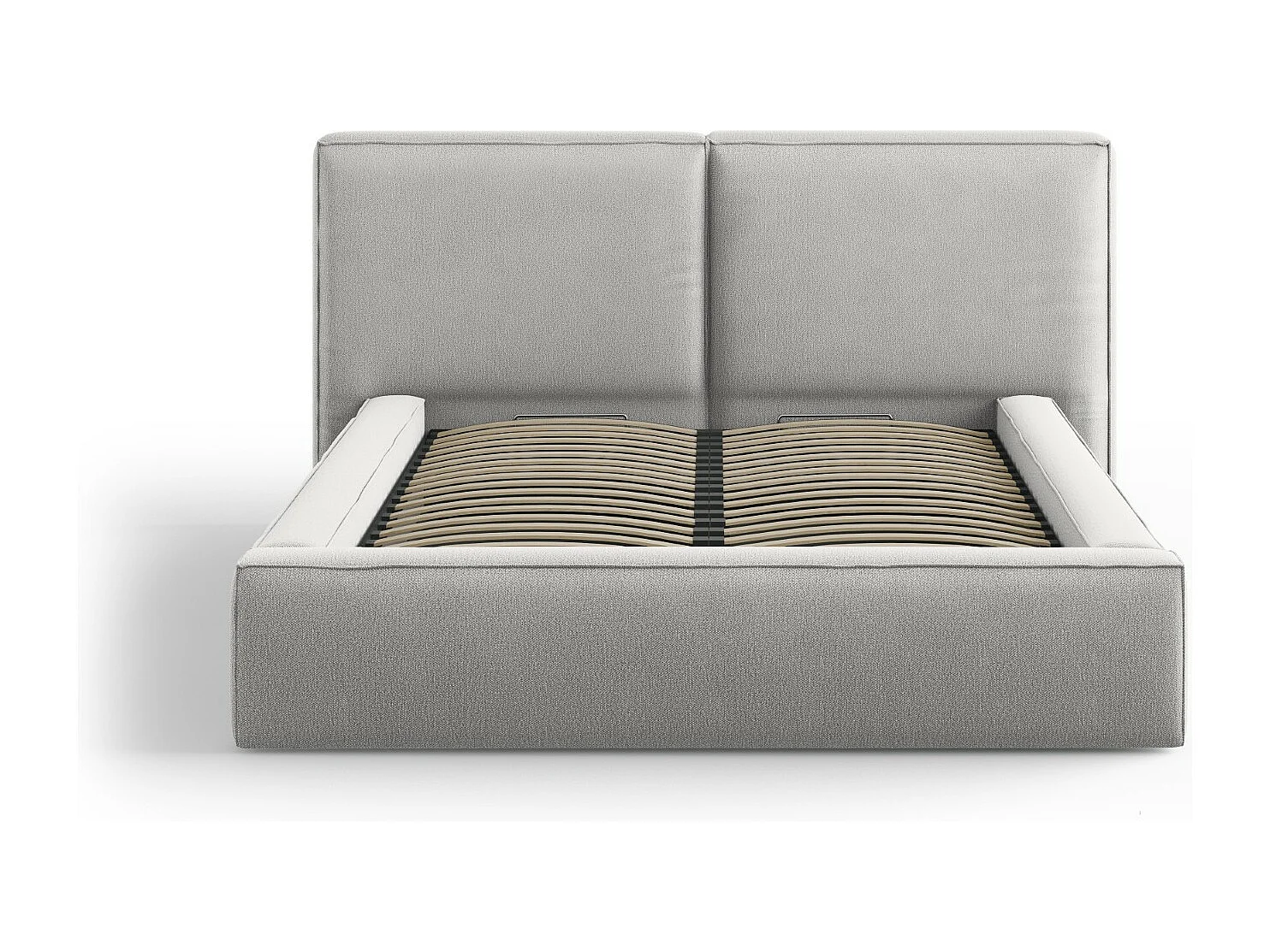 Cosmopolitan Design - Lit coffre avec tête de lit double "Arendal" 140x200cm en tissu structurel gris clair - 228x194x97.5cm