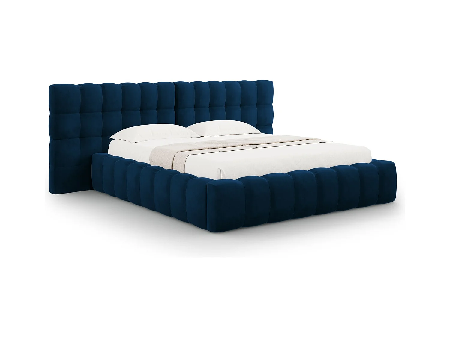 Cosmopolitan Design - Cama con cabecero doble y baúl "Bali" 200x200cm de terciopelo azul regio - 230x350x100cm
