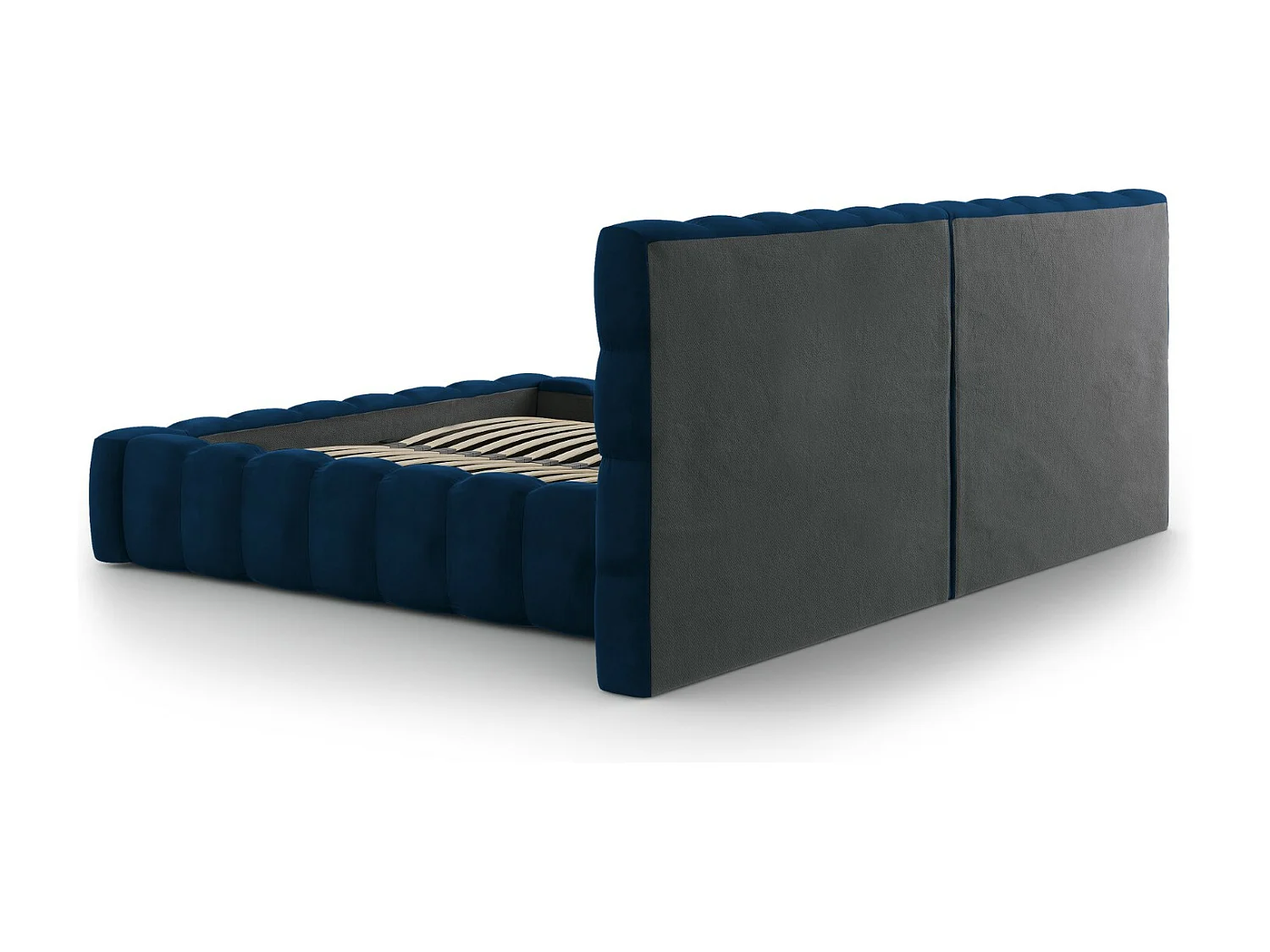 Cosmopolitan Design - Lit coffre avec tête de lit double "Bali" 200x200cm en velours bleu roi - 230x350x100cm