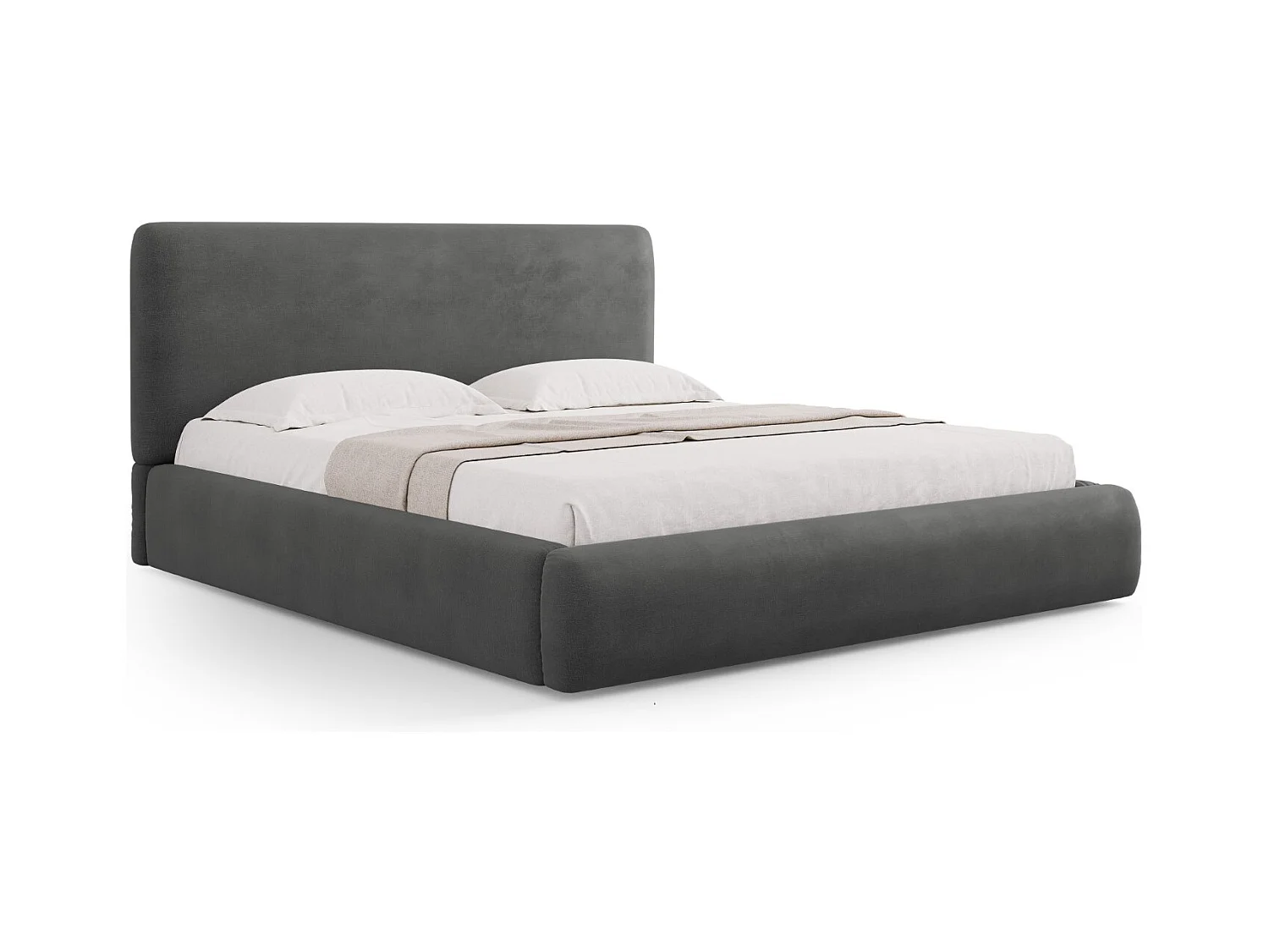 Cosmopolitan Design - Lit coffre avec tête de lit "Colonel" 180x200cm en chenille gris foncé - 220x200x100cm