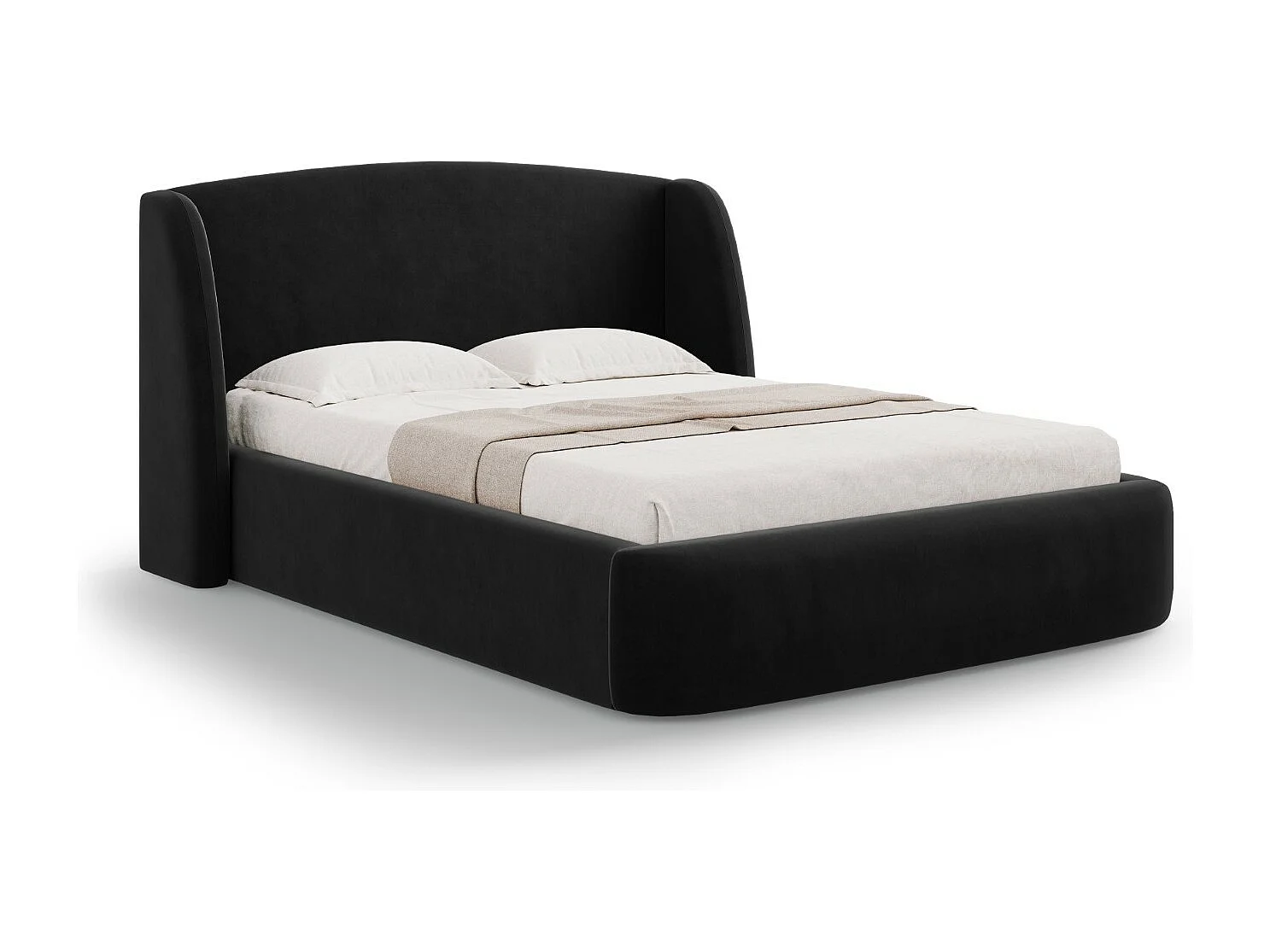 CXL by Christian Lacroix - Cama con cabecero y baúl "Aude" 140x200cm de terciopelo negro - 216x162x103cm