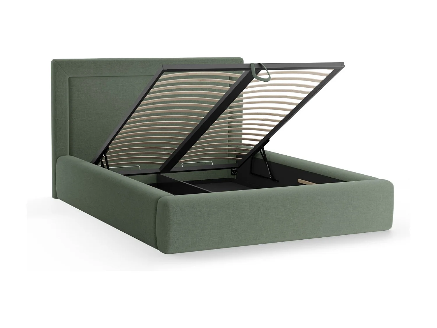 CXL by Christian Lacroix - Cama con cabecero y baúl "Valerie" 200x200cm de tejido chenilla verde musgo - 230x225x120cm