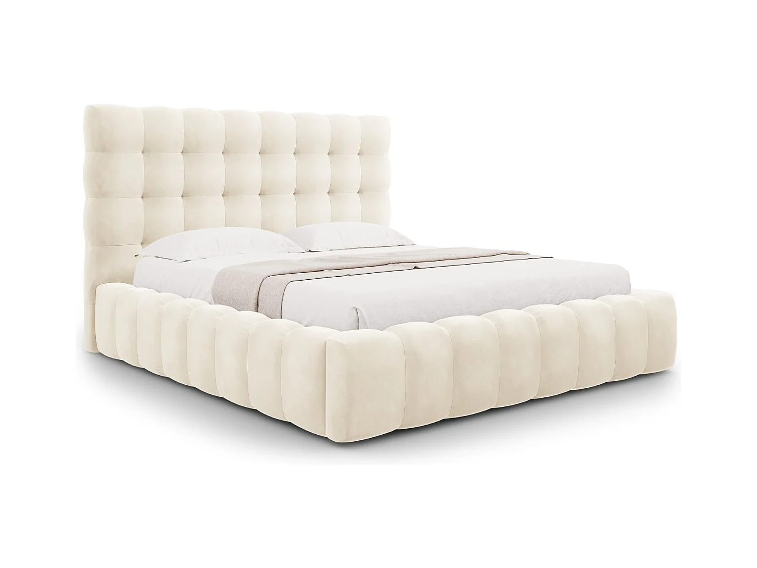 Cosmopolitan Design - Lit coffre avec tête de lit "Bali" 160x200cm en velours beige clair - 230x185x125cm