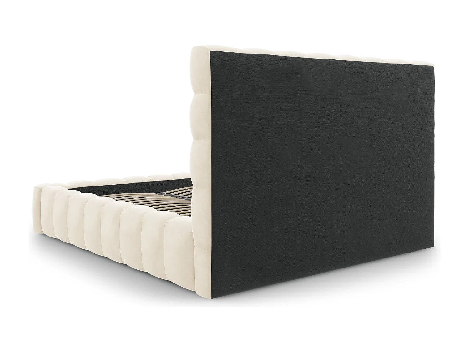 Cosmopolitan Design - Opbergbed met hoofdeinde "Bali" 160x200cm, Flueel, Lichtbeige - 230x185x125cm