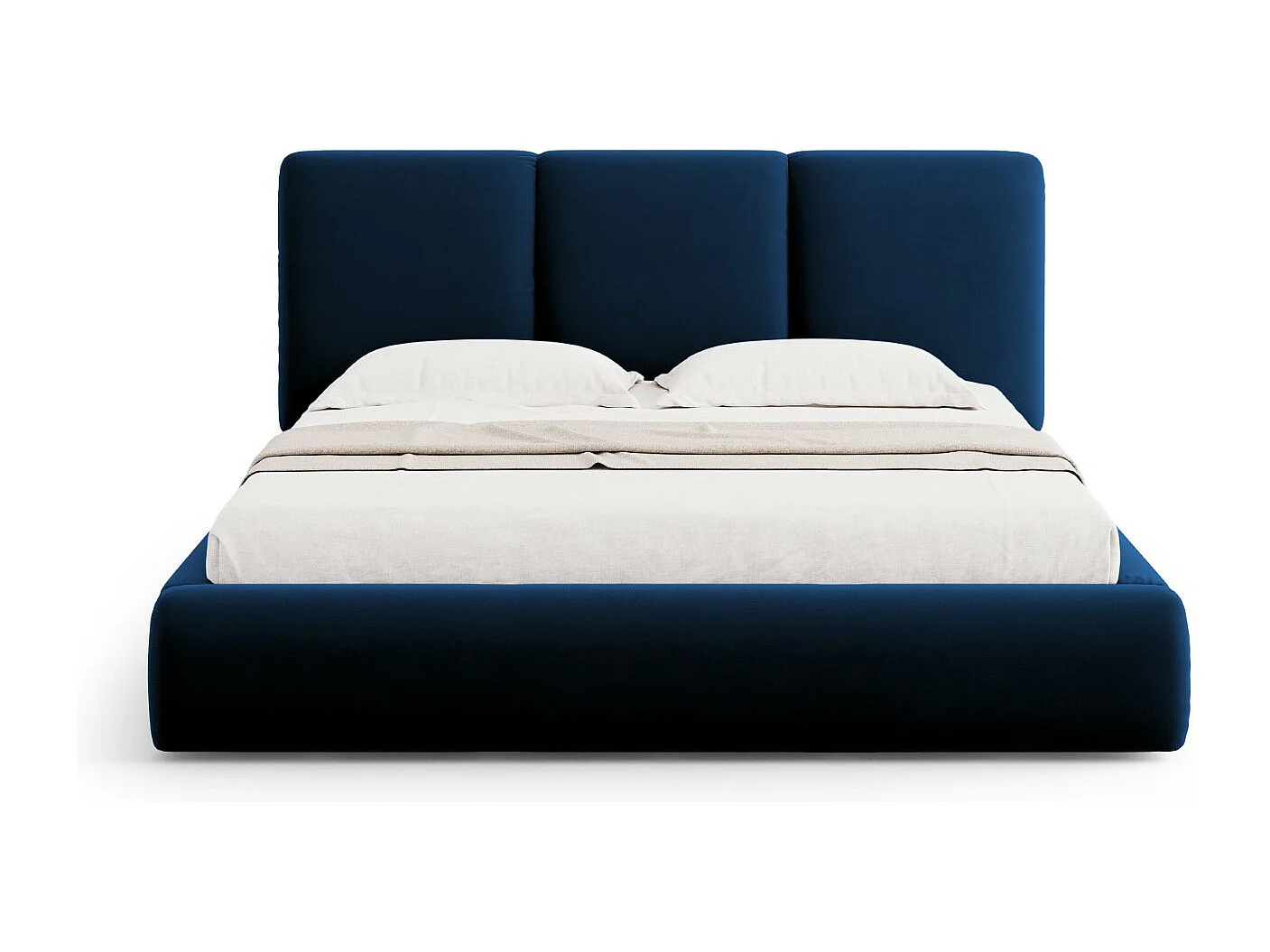 Cosmopolitan Design - Letto a cassettone con testiera "Nicolas" 160x200cm in velluto blu reale - 220x180x100cm