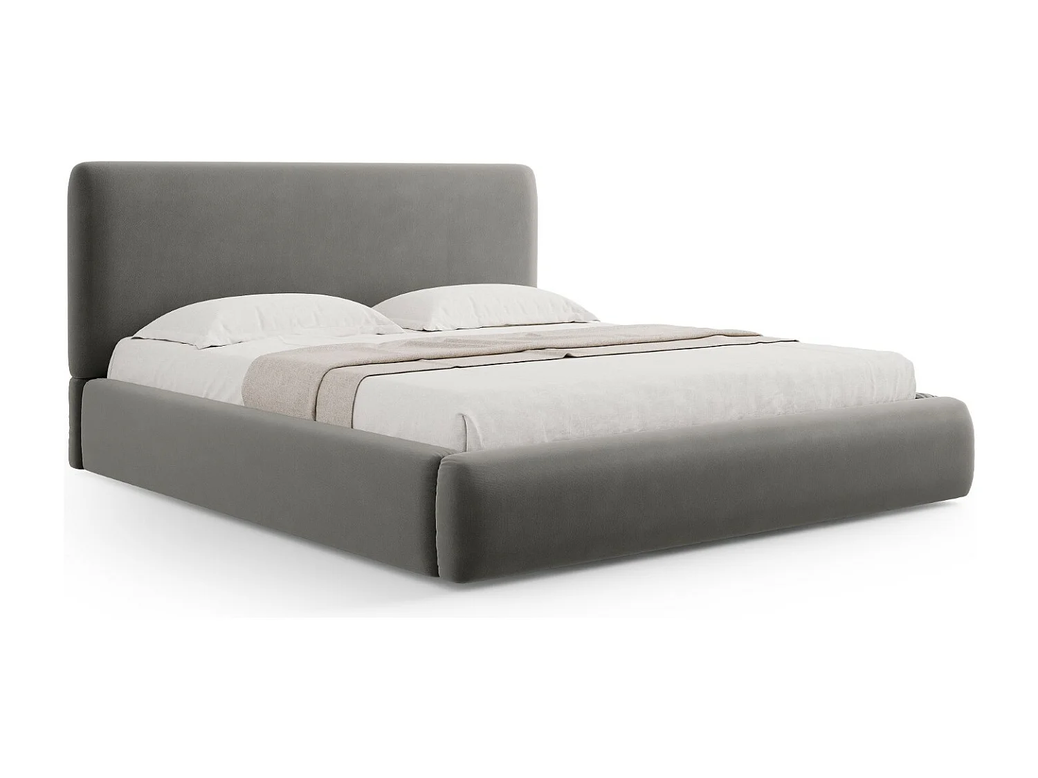 Cosmopolitan Design - Cama con cabecero y baúl "Colonel" 140x200cm de terciopelo gris claro - 220x160x100cm