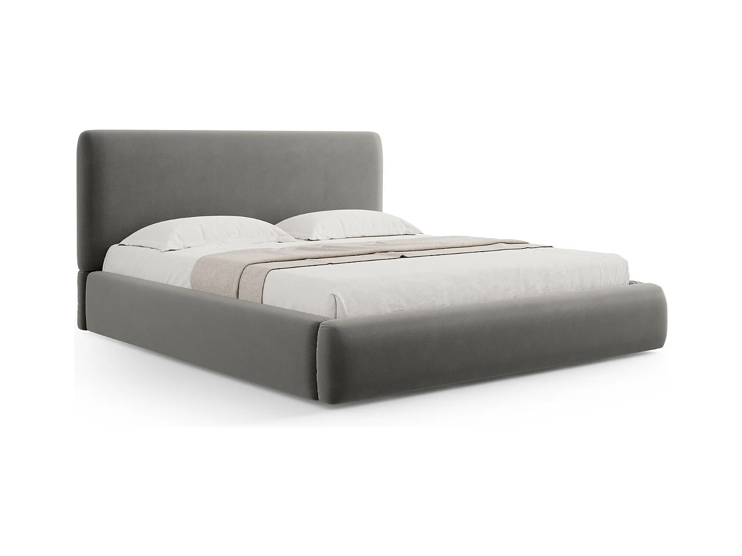 Cosmopolitan Design - Lit coffre avec tête de lit "Colonel" 140x200cm en velours gris clair - 220x160x100cm