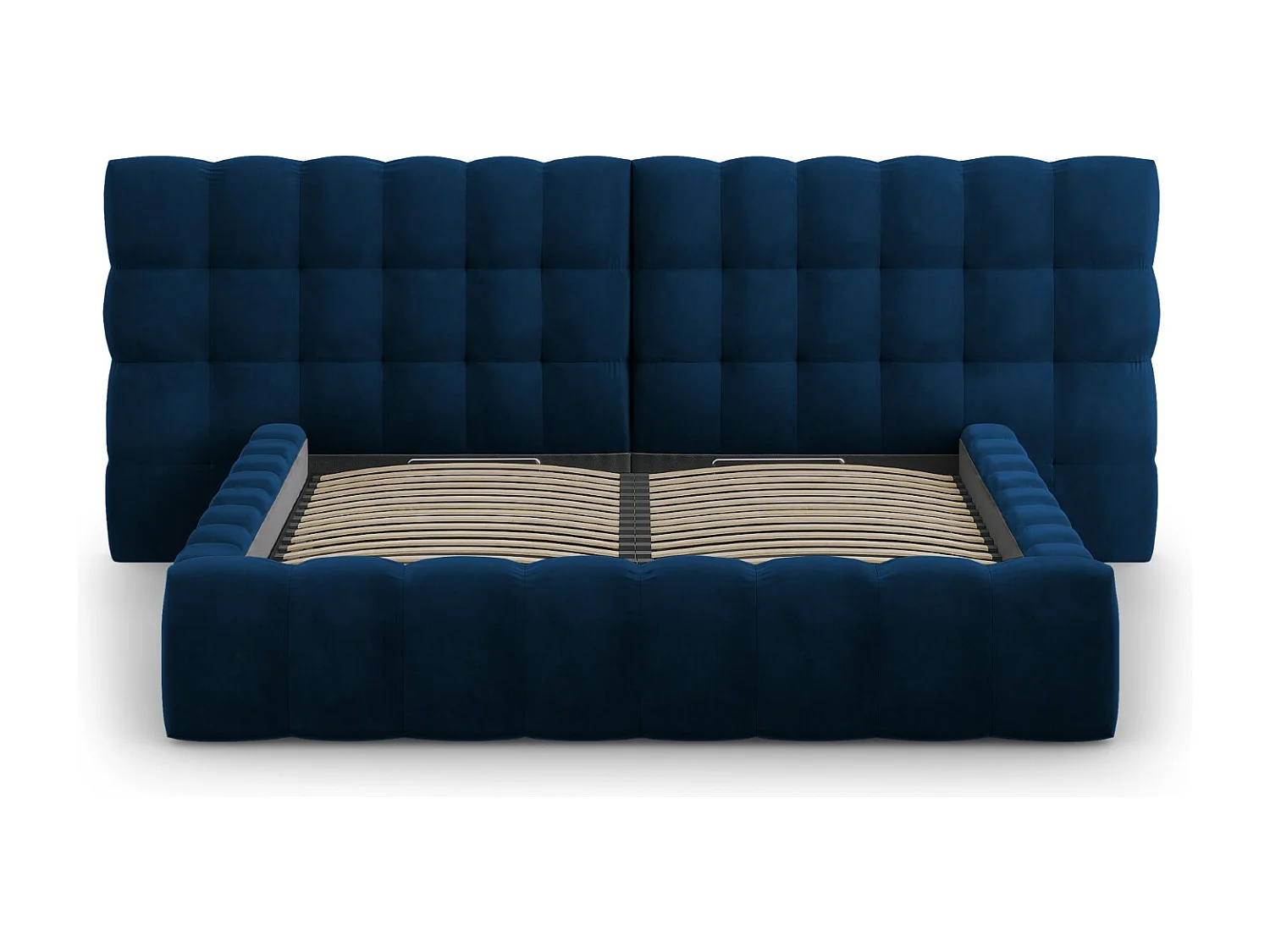 Cosmopolitan Design - Cama con cabecero doble y baúl "Bali" 140x200cm de terciopelo azul regio - 230x200x100cm