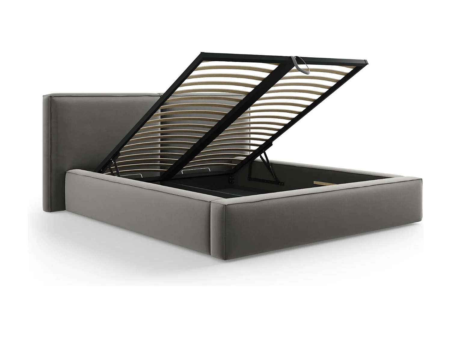 Cosmopolitan Design - Opbergbed met dubbel hoofdbord "Arendal" 200x200cm, Flueel, Lichtgrijs - 228x251x97.5cm