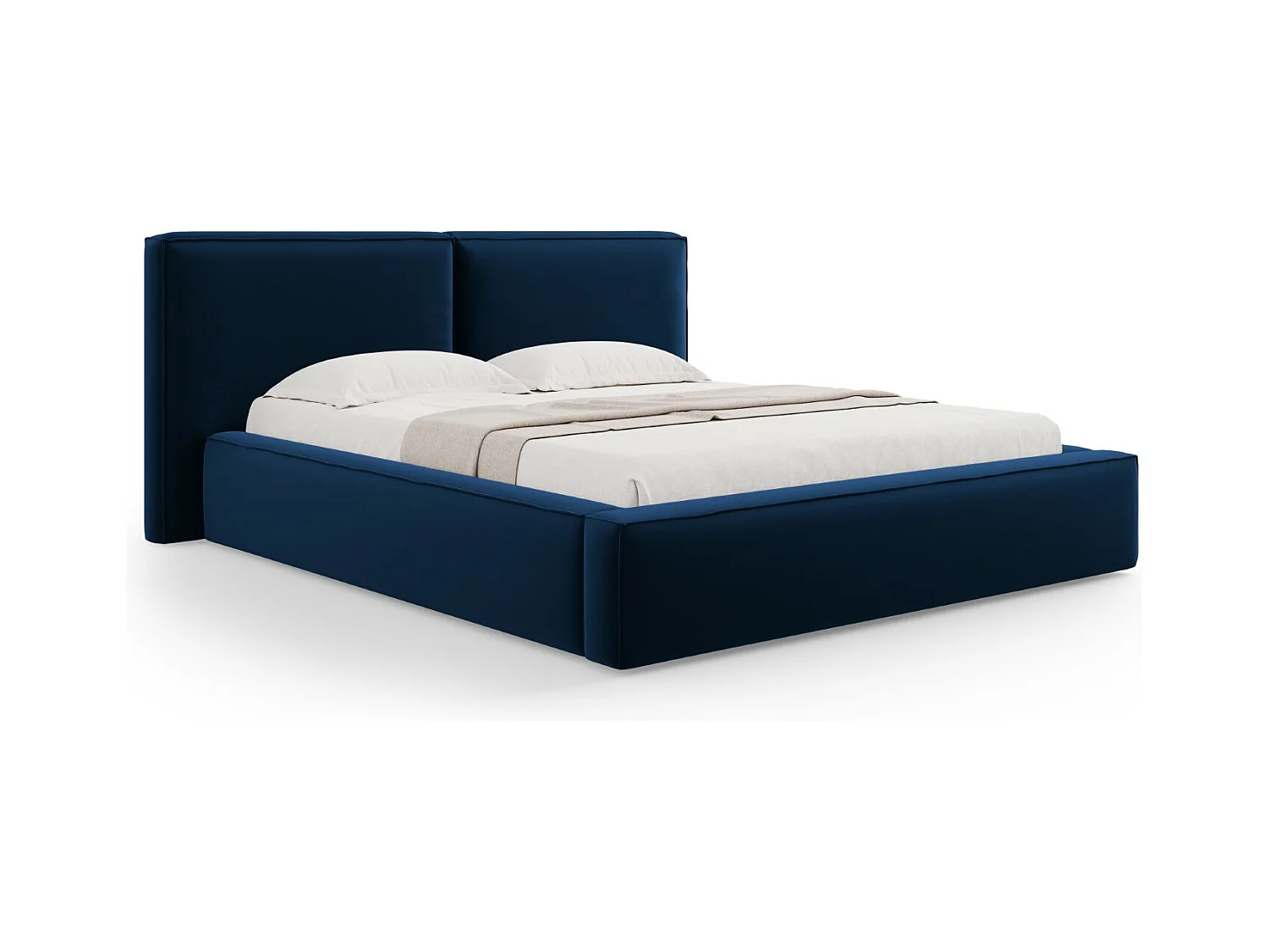 Cosmopolitan Design - Opbergbed met dubbel hoofdbord "Arendal" 180x200cm, Flueel, Koningsblauw - 228x234x97.5cm