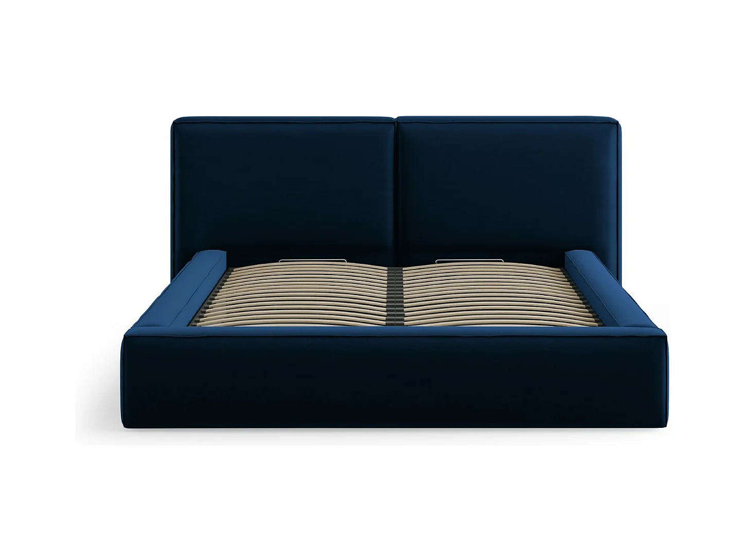 Cosmopolitan Design - Łóżko ze schowkiem i podwójnym zagłówkiem, "Arendal" 180x200cm welur, błękit królewski - 228x234x97.5cm