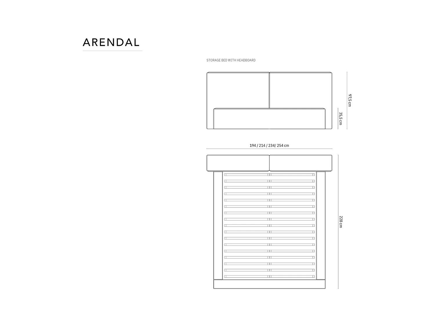 Cosmopolitan Design - Łóżko ze schowkiem i podwójnym zagłówkiem, "Arendal" 180x200cm welur, błękit królewski - 228x234x97.5cm