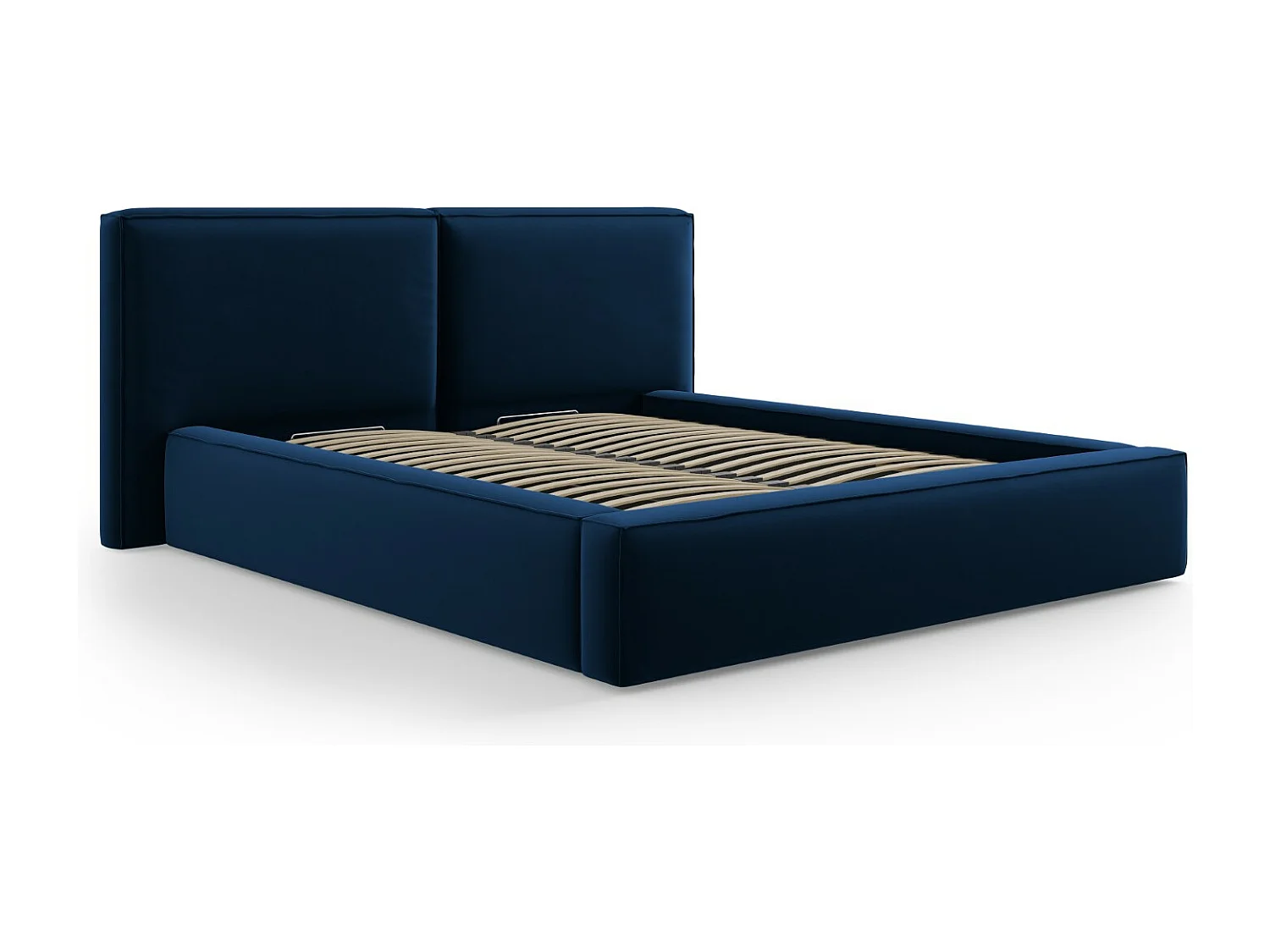 Cosmopolitan Design - Opbergbed met dubbel hoofdbord "Arendal" 180x200cm, Flueel, Koningsblauw - 228x234x97.5cm