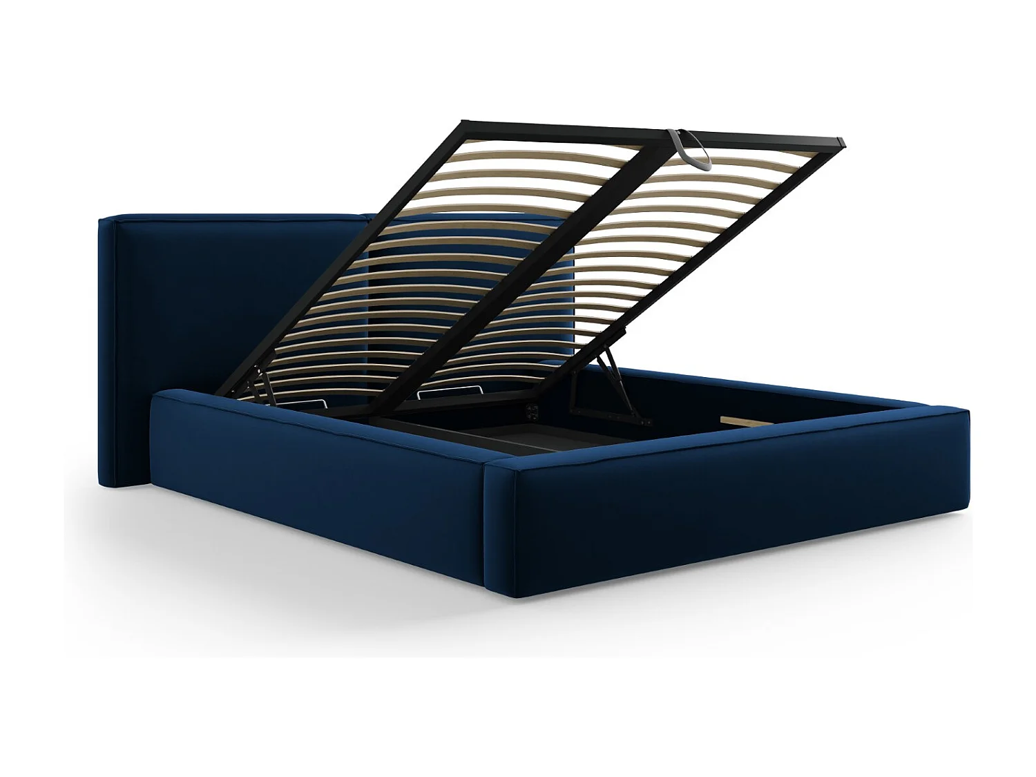 Cosmopolitan Design - Opbergbed met dubbel hoofdbord "Arendal" 180x200cm, Flueel, Koningsblauw - 228x234x97.5cm