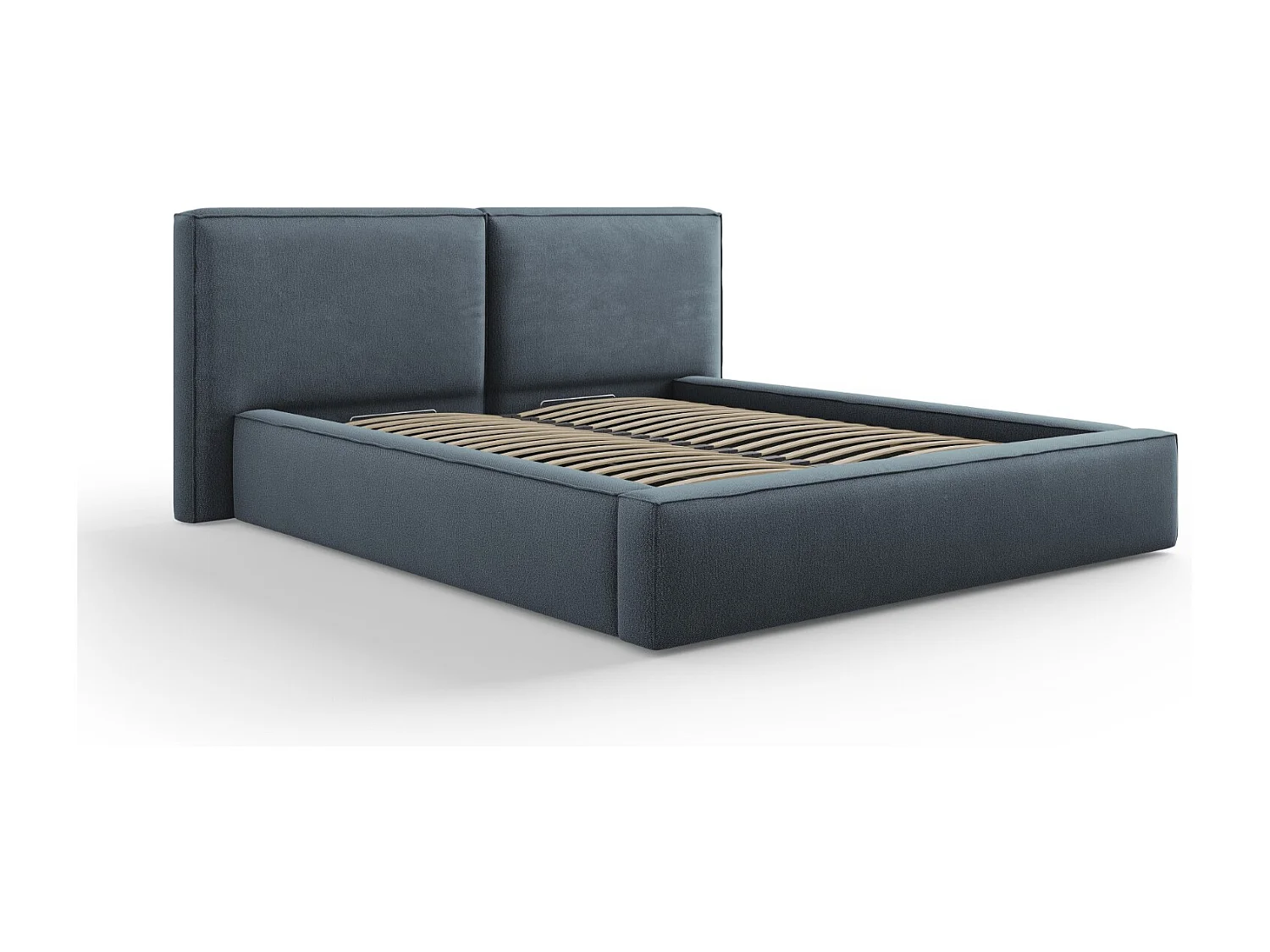 Cosmopolitan Design - Cama con cabecero doble y baúl "Arendal" 160x200cm de tejido estructural azul - 228x214x97.5cm
