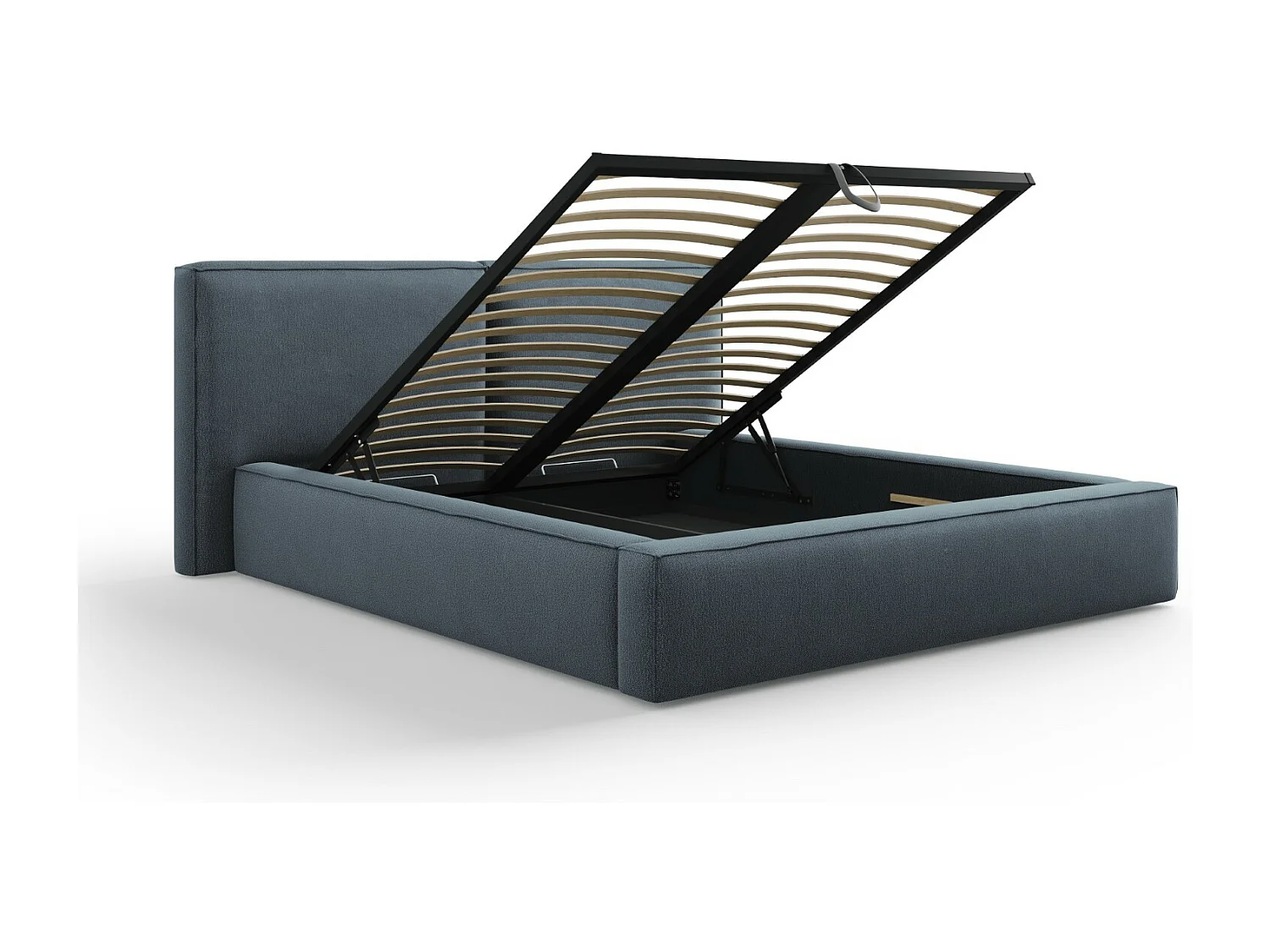 Cosmopolitan Design - Cama con cabecero doble y baúl "Arendal" 160x200cm de tejido estructural azul - 228x214x97.5cm