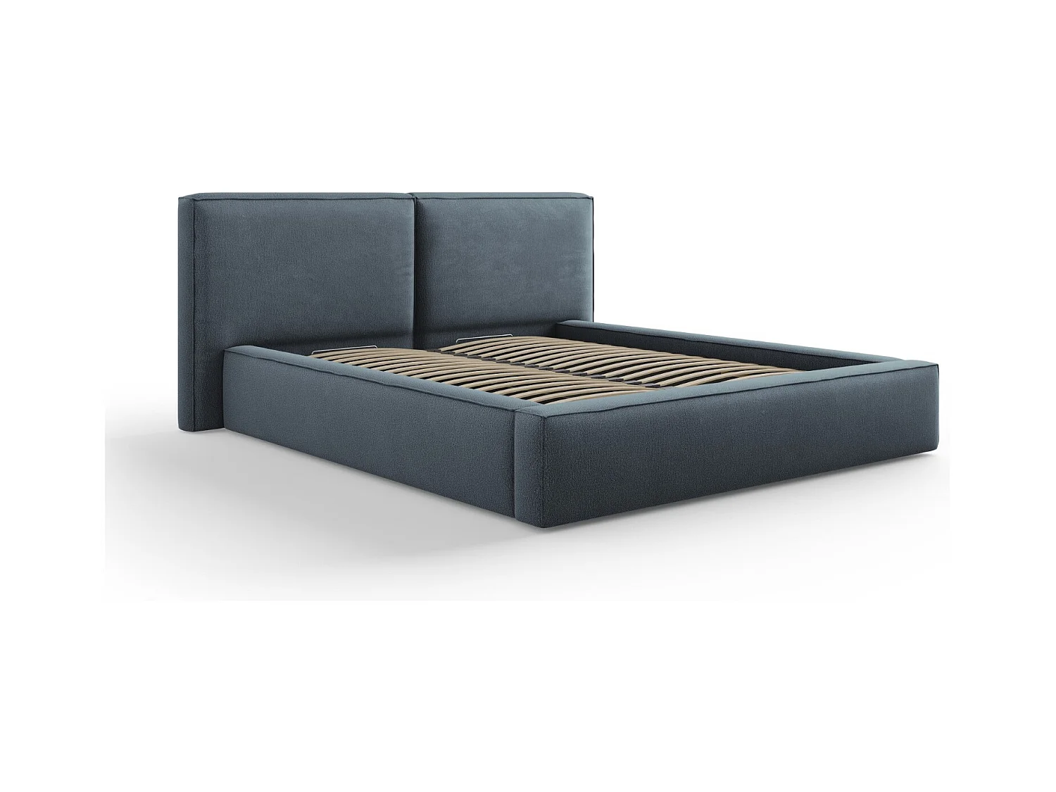 Cosmopolitan Design - Opbergbed met dubbel hoofdbord "Arendal" 160x200cm, Structurele stof, Blauw - 228x214x97.5cm
