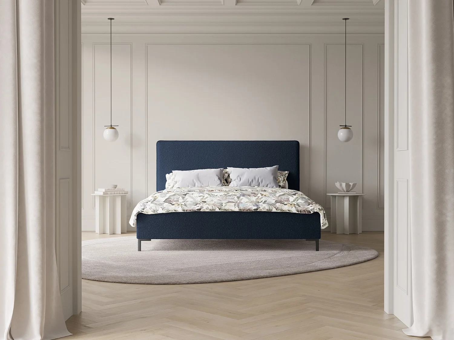 CXL by Christian Lacroix - Opbergbed met hoofdeinde "Polly" 180x200cm, Boucle, Donkerblauw - 220x190x120cm