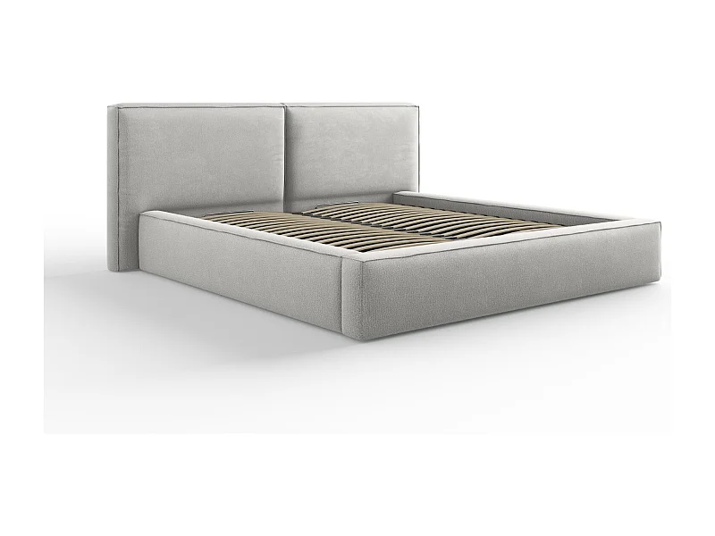 Cosmopolitan Design - Letto a cassettone con testiera doppia "Arendal" 180x200cm in tessuto strutturato grigio chiaro - 228x234x97.5cm
