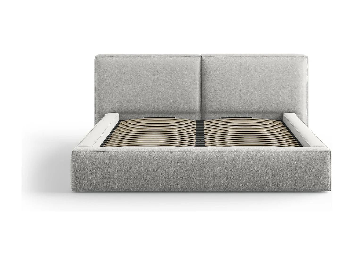 Cosmopolitan Design - Opbergbed met dubbel hoofdbord "Arendal" 180x200cm, Structurele stof, Lichtgrijs - 228x234x97.5cm