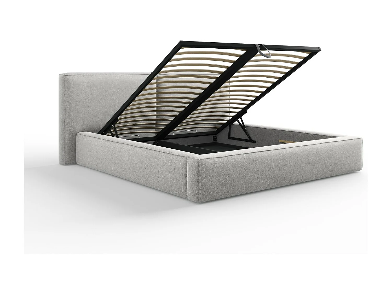 Cosmopolitan Design - Opbergbed met dubbel hoofdbord "Arendal" 180x200cm, Structurele stof, Lichtgrijs - 228x234x97.5cm