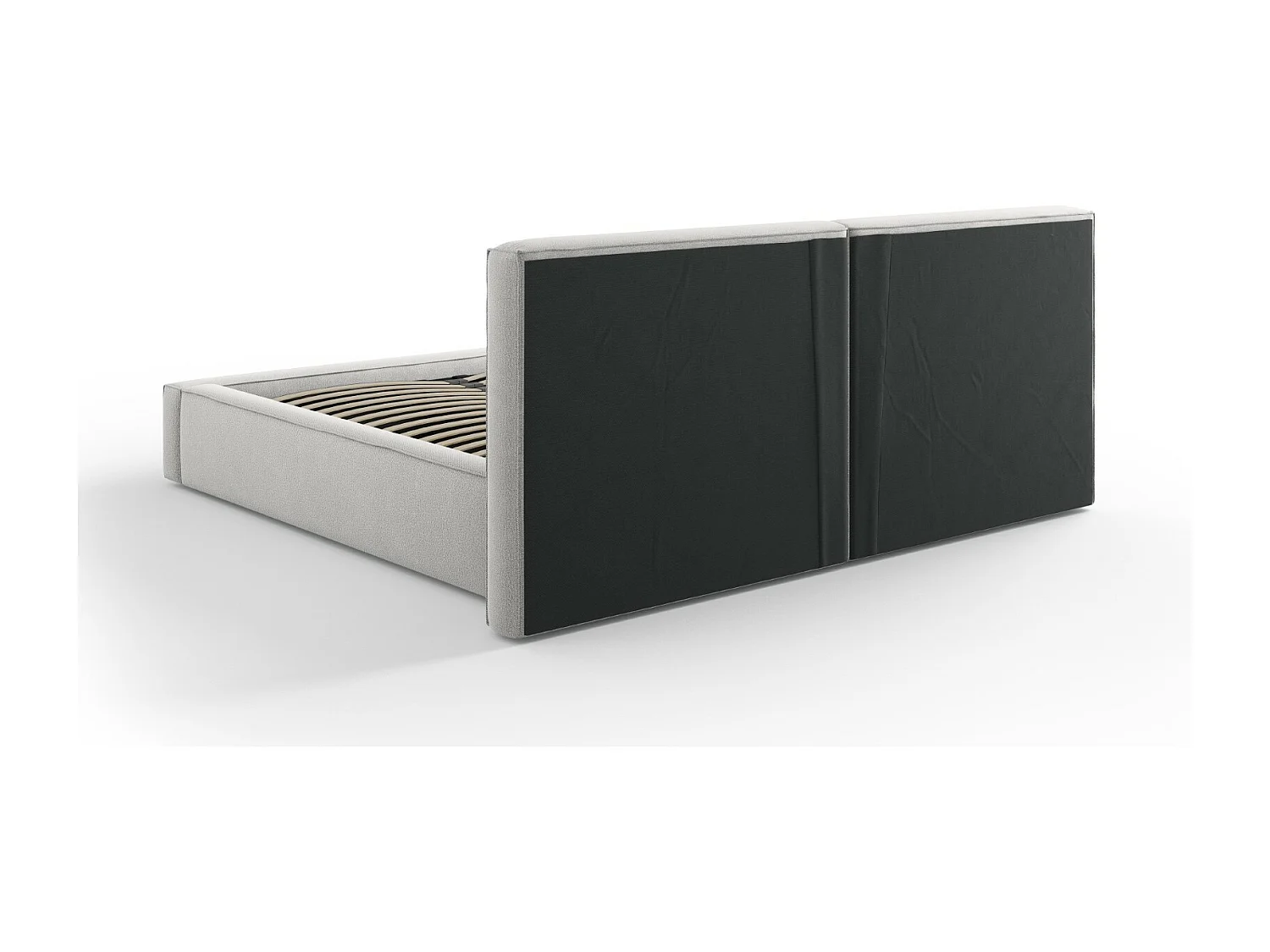 Cosmopolitan Design - Lit coffre avec tête de lit double "Arendal" 180x200cm en tissu structurel gris clair - 228x234x97.5cm