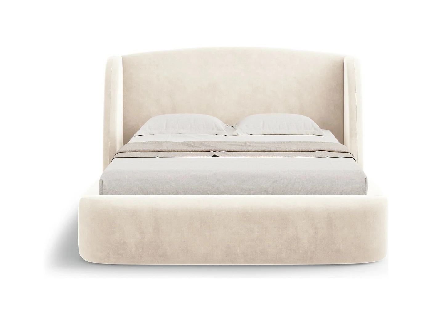 CXL by Christian Lacroix - Letto a cassettone con testiera "Aude" 140x200cm in velluto beige chiaro - 216x162x103cm