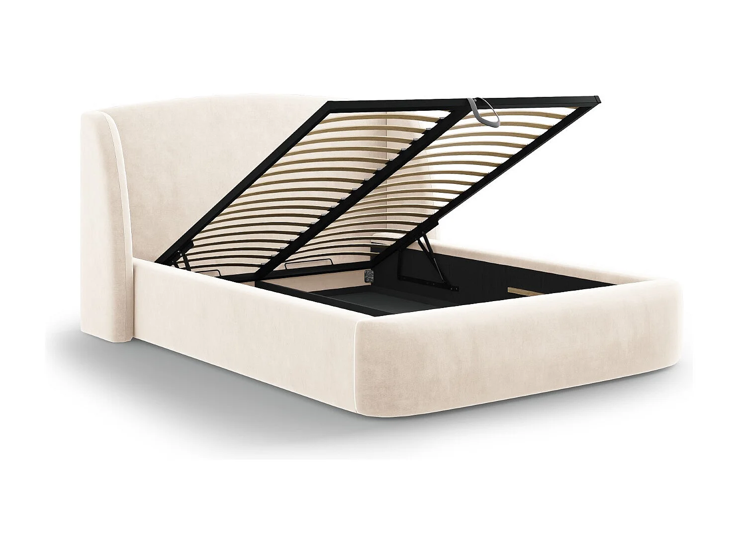 CXL by Christian Lacroix - Letto a cassettone con testiera "Aude" 140x200cm in velluto beige chiaro - 216x162x103cm