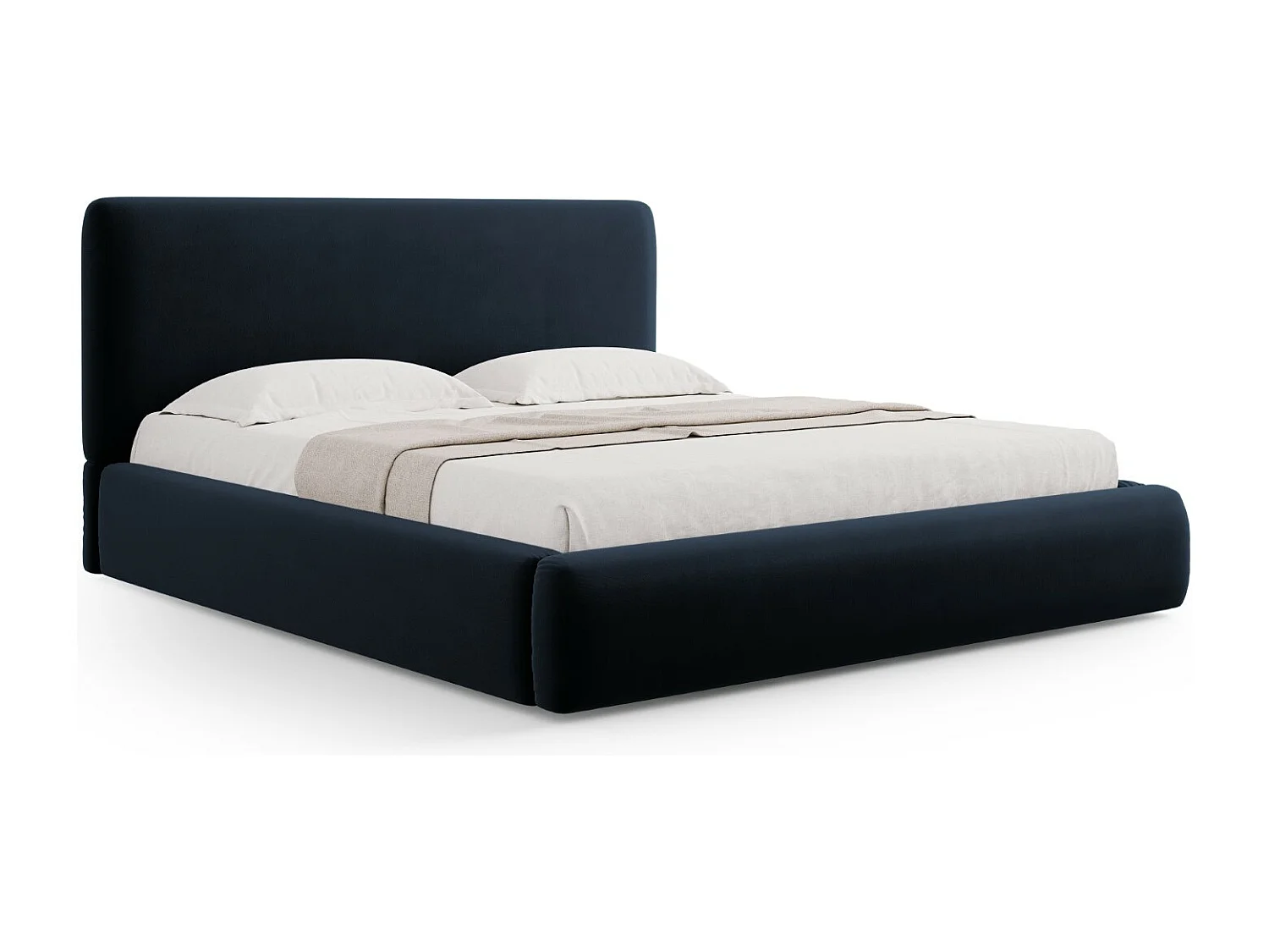 Cosmopolitan Design - Opbergbed met hoofdeinde "Colonel" 140x200cm, Flueel, Donkerblauw - 220x160x100cm