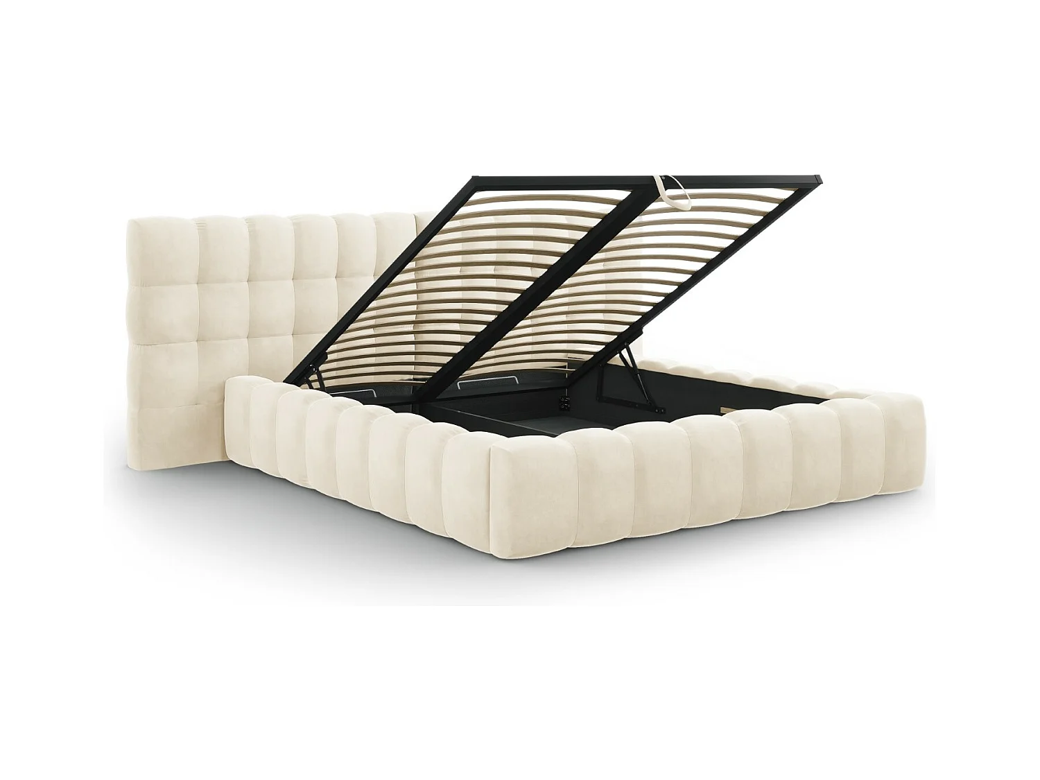Cosmopolitan Design - Łóżko ze schowkiem i podwójnym zagłówkiem, "Bali" 160x200cm welur, beż jasny - 230x250x100cm