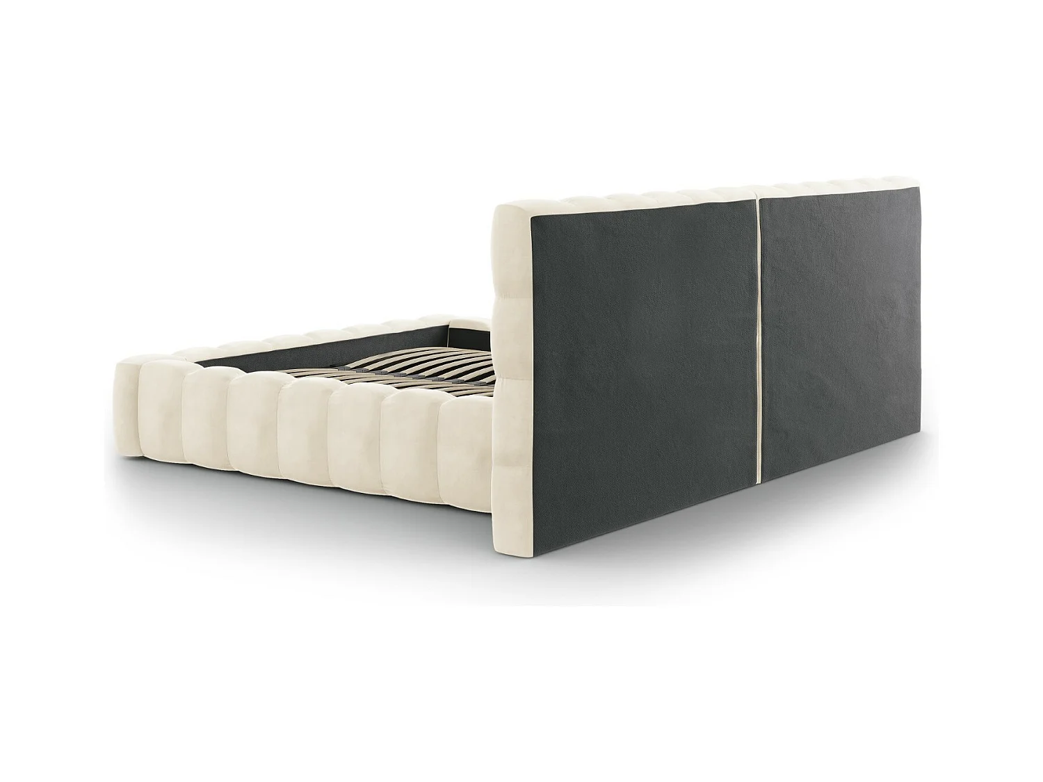 Cosmopolitan Design - Łóżko ze schowkiem i podwójnym zagłówkiem, "Bali" 160x200cm welur, beż jasny - 230x250x100cm