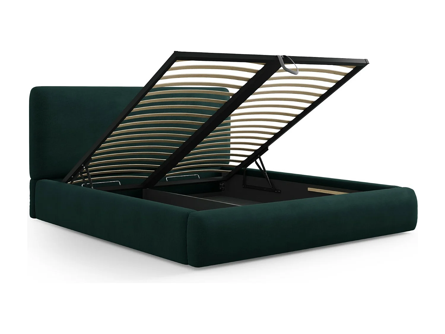 Cosmopolitan Design - Lit coffre avec tête de lit "Colonel" 200x200cm en chenille vert bouteille - 220x220x100cm