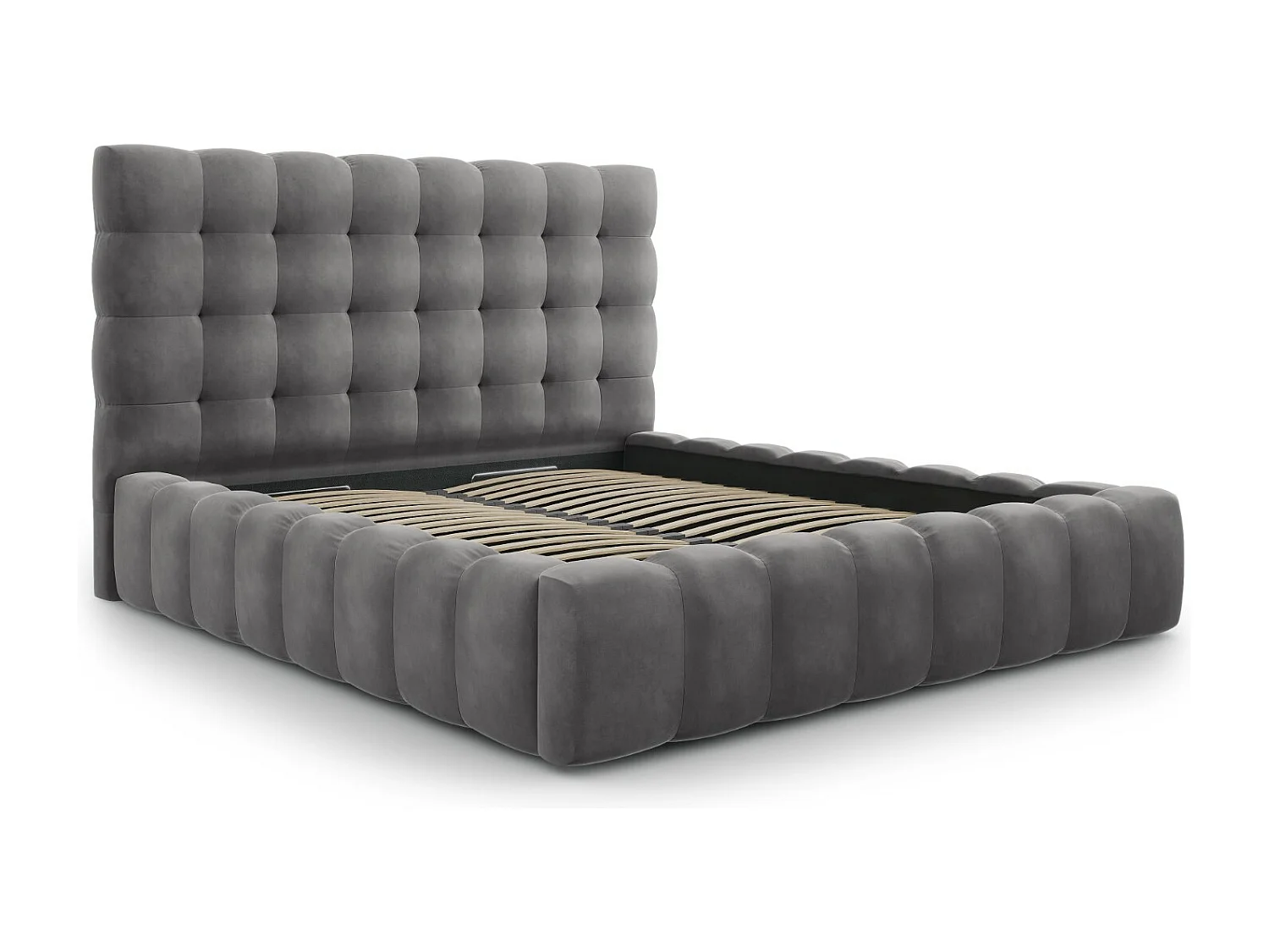 Cosmopolitan Design - Cama con cabecero y baúl "Bali" 140x200cm de terciopelo gris - 230x165x125cm