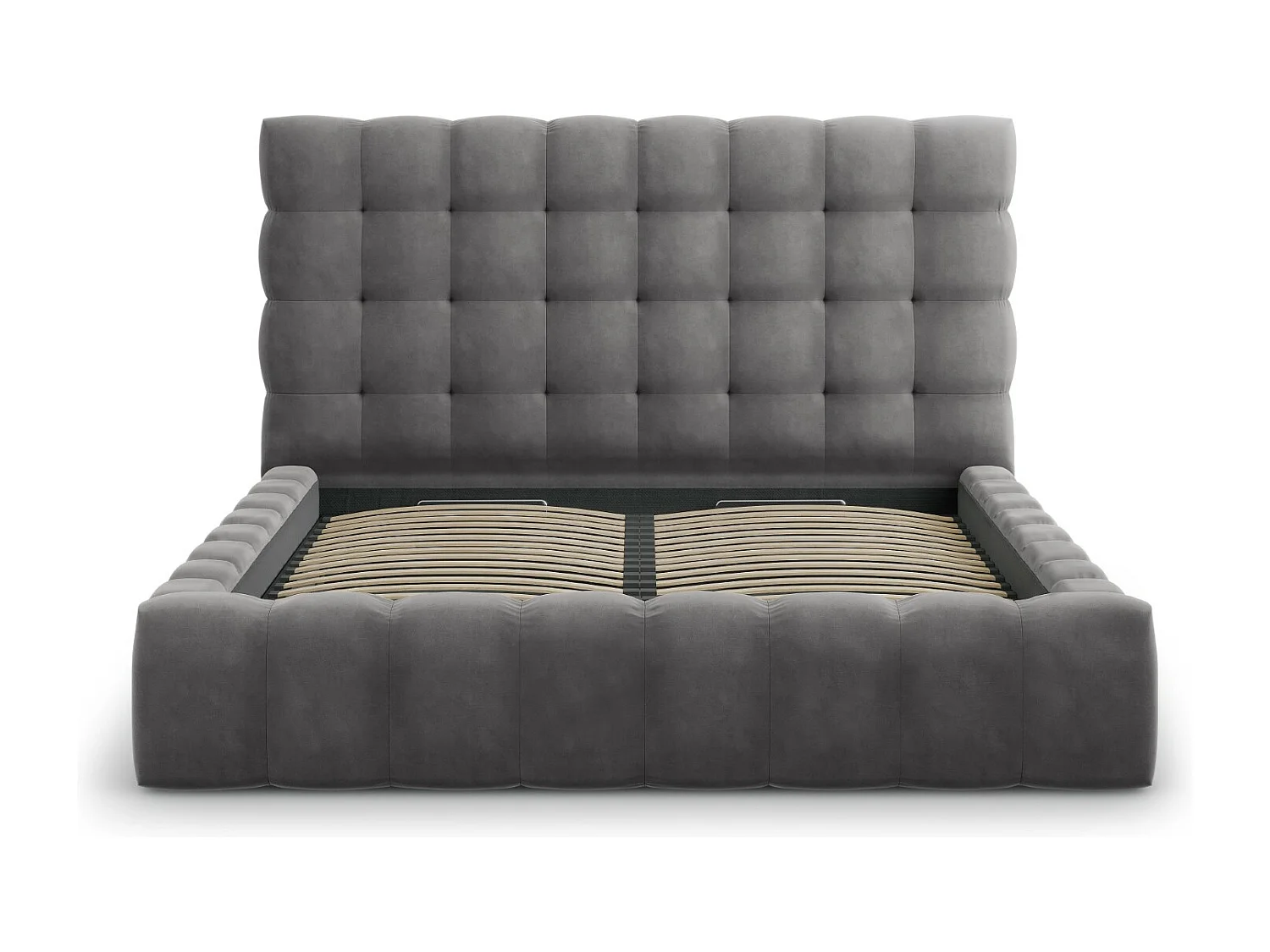 Cosmopolitan Design - Cama con cabecero y baúl "Bali" 140x200cm de terciopelo gris - 230x165x125cm