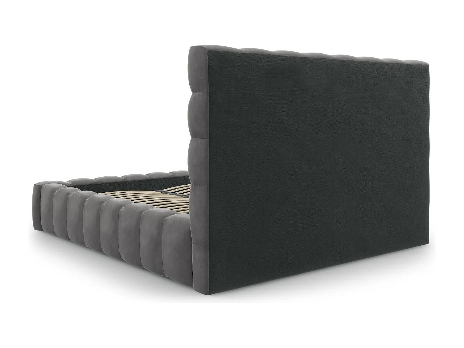 Cosmopolitan Design - Lit coffre avec tête de lit "Bali" 140x200cm en velours gris - 230x165x125cm