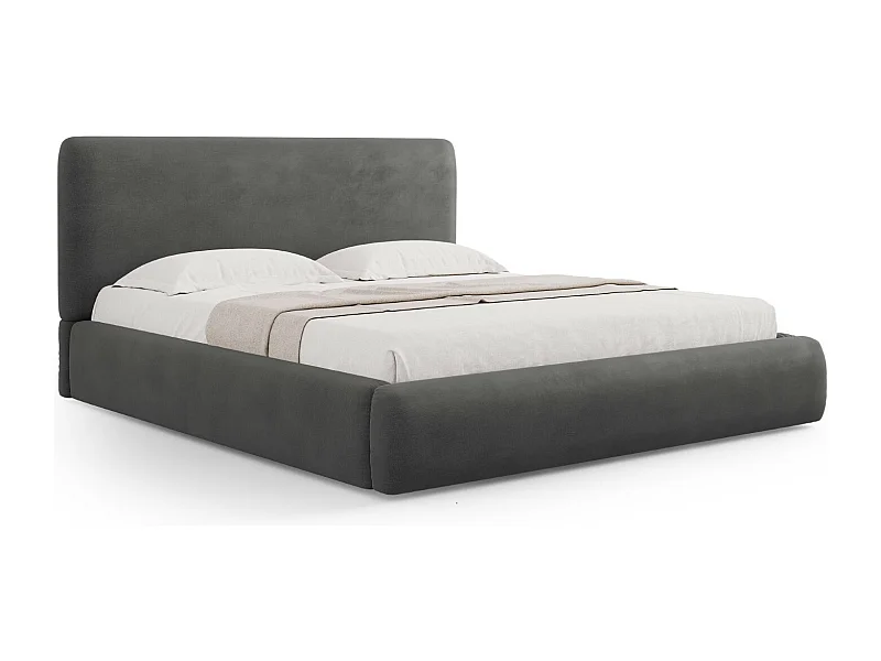 Cosmopolitan Design - Cama con cabecero y baúl "Colonel" 140x200cm de tejido chenilla gris oscuro - 220x160x100cm