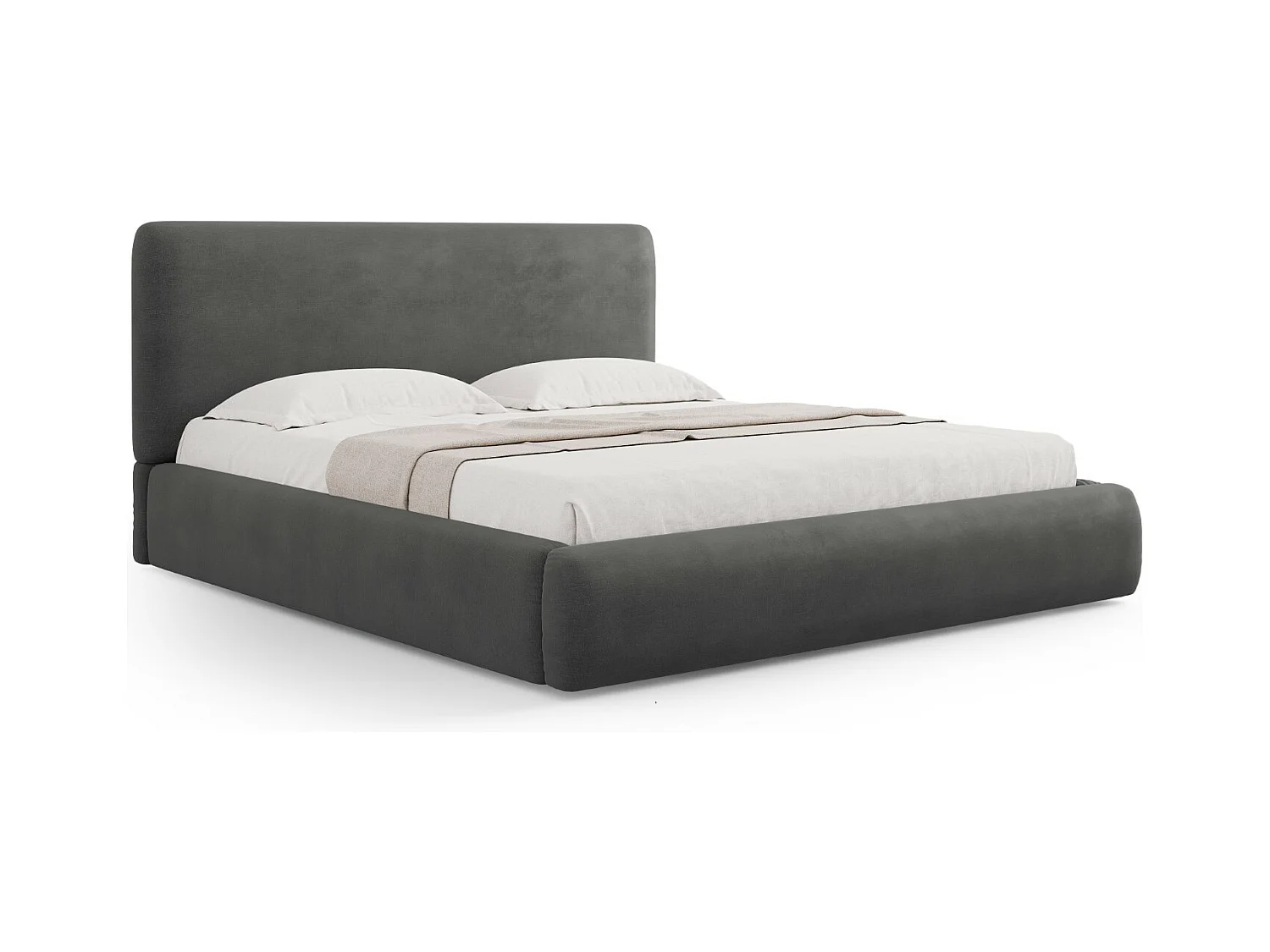 Cosmopolitan Design - Lit coffre avec tête de lit "Colonel" 140x200cm en chenille gris foncé - 220x160x100cm