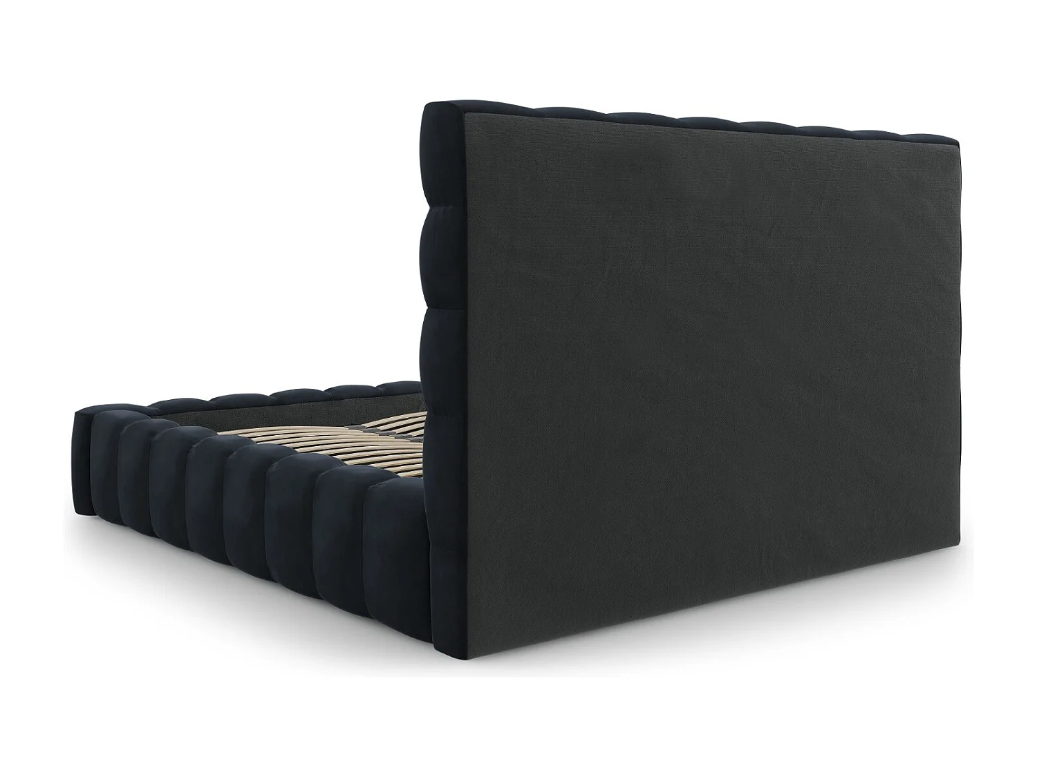 Cosmopolitan Design - Lit coffre avec tête de lit "Bali" 200x200cm en velours bleu foncé - 230x225x125cm