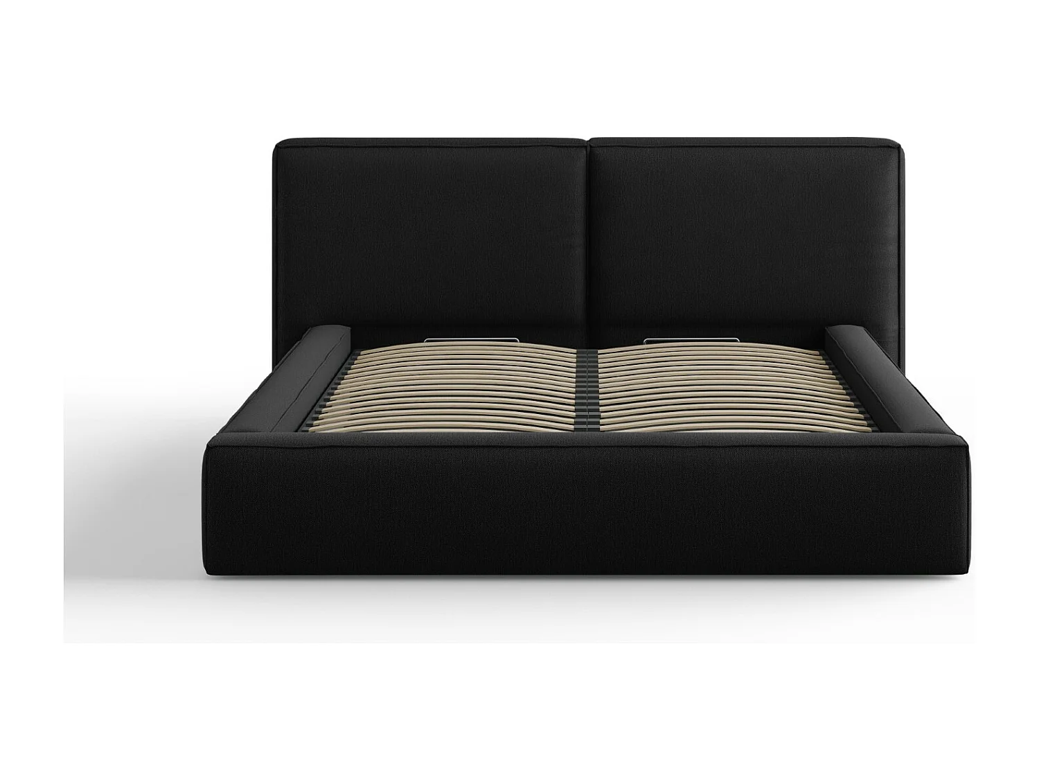 Cosmopolitan Design - Bett mit Bettkasten und Doppelkopfteil "Arendal" 160x200cm aus strukturiertem Stoff schwarz - 228x214x97.5cm