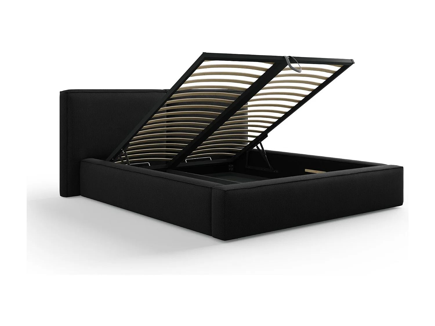 Cosmopolitan Design - Bett mit Bettkasten und Doppelkopfteil "Arendal" 160x200cm aus strukturiertem Stoff schwarz - 228x214x97.5cm