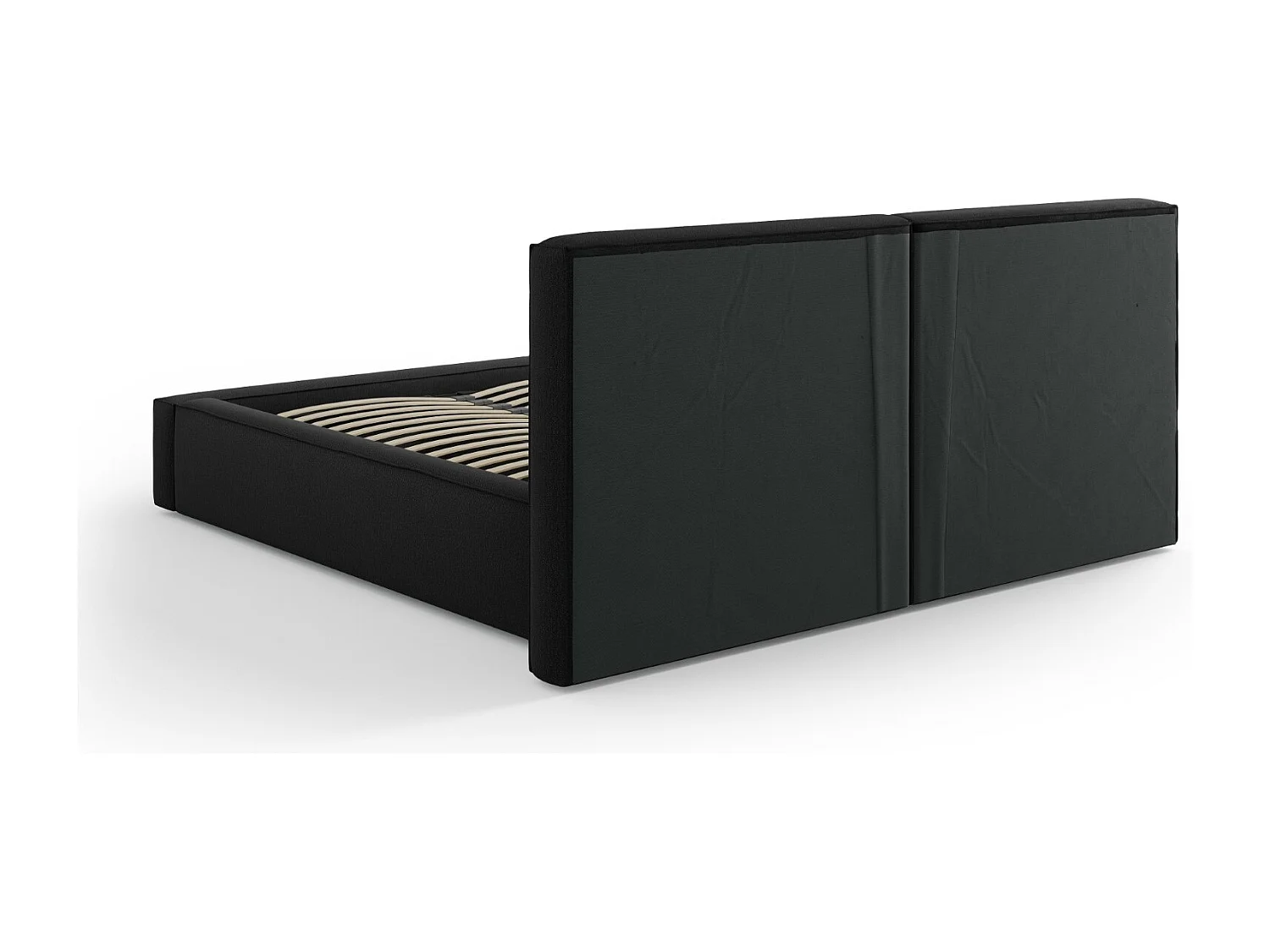 Cosmopolitan Design - Bett mit Bettkasten und Doppelkopfteil "Arendal" 160x200cm aus strukturiertem Stoff schwarz - 228x214x97.5cm