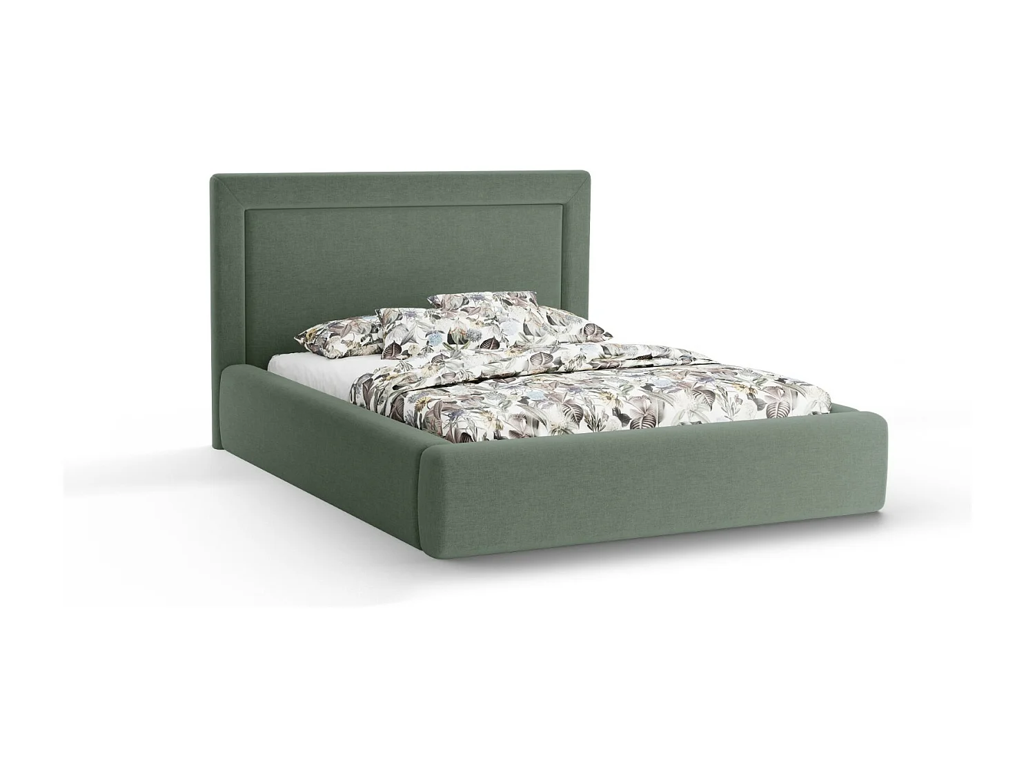 CXL by Christian Lacroix - Lit coffre avec tête de lit "Valerie" 140x200cm en chenille vert mousse - 230x165x120cm