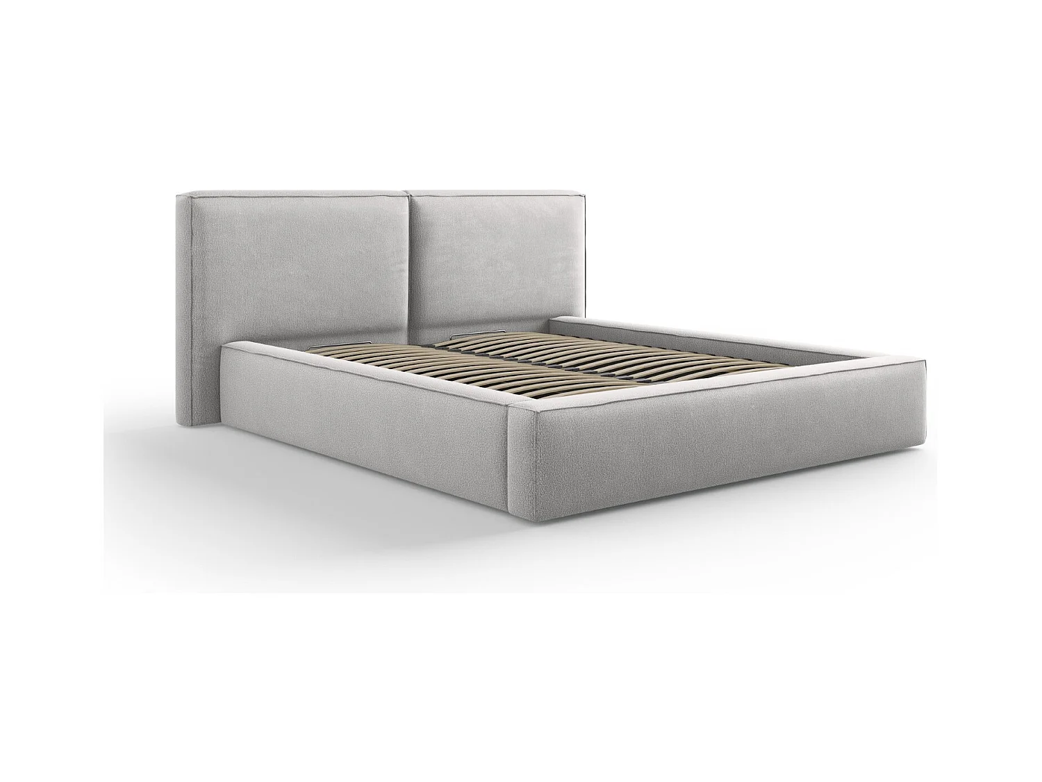 Cosmopolitan Design - Opbergbed met dubbel hoofdbord "Arendal" 160x200cm, Structurele stof, Lichtgrijs - 228x214x97.5cm