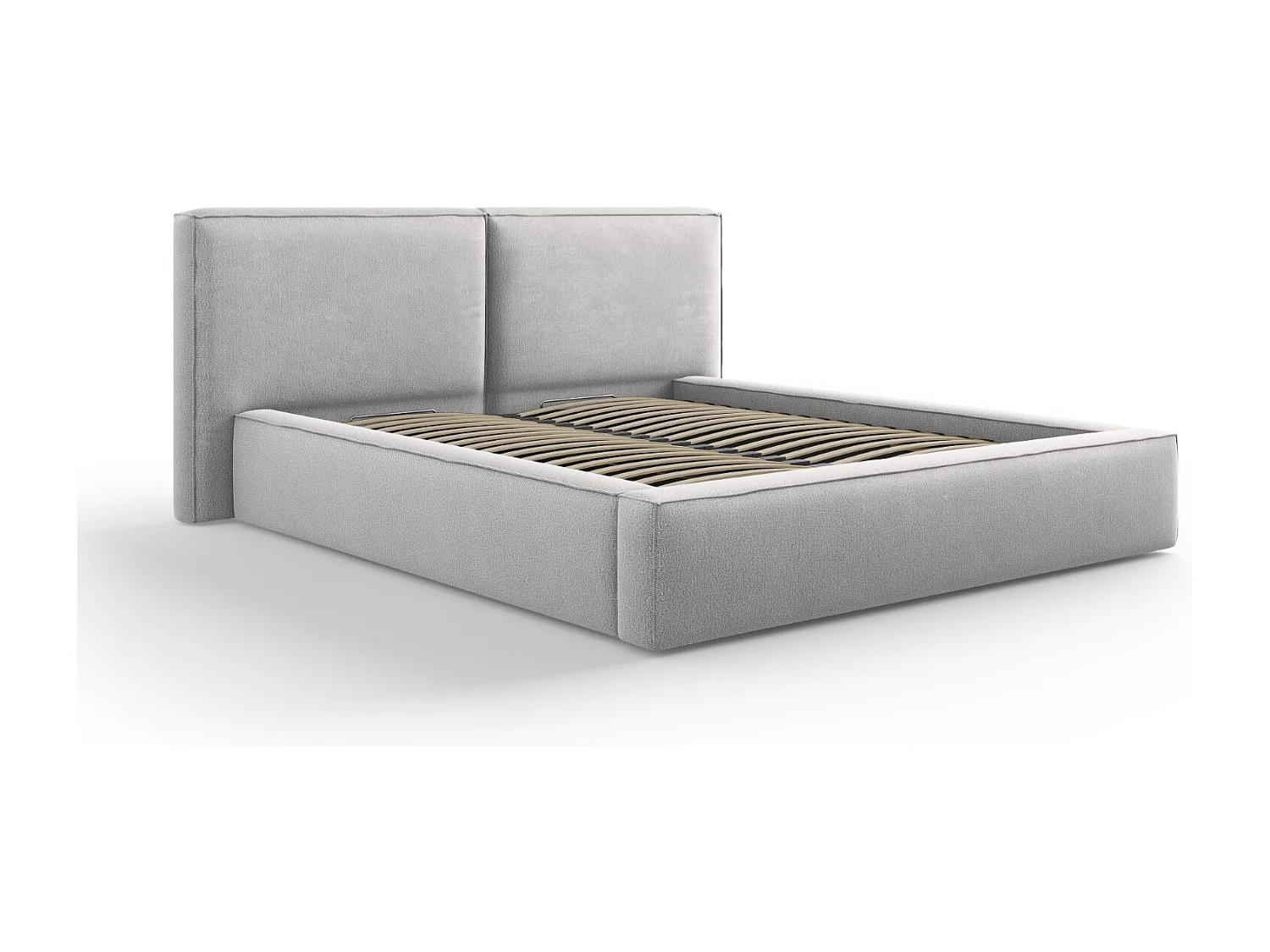 Cosmopolitan Design - Opbergbed met dubbel hoofdbord "Arendal" 160x200cm, Structurele stof, Lichtgrijs - 228x214x97.5cm