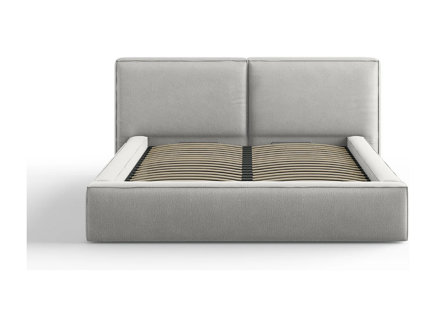 Cosmopolitan Design - Opbergbed met dubbel hoofdbord "Arendal" 160x200cm, Structurele stof, Lichtgrijs - 228x214x97.5cm