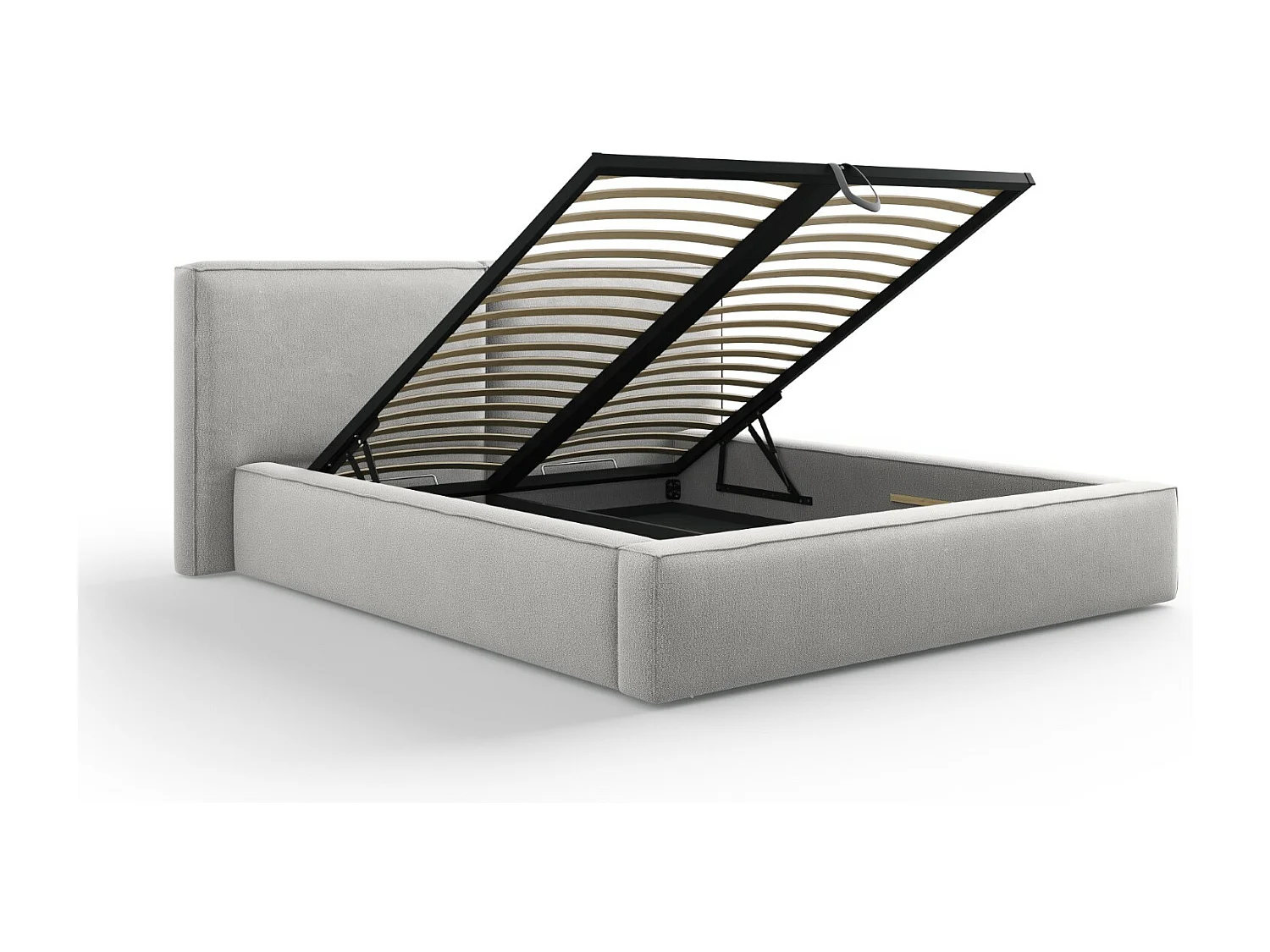 Cosmopolitan Design - Opbergbed met dubbel hoofdbord "Arendal" 160x200cm, Structurele stof, Lichtgrijs - 228x214x97.5cm